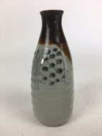 Japanese Ceramic Sake Bottle Vtg Pottery Yakimono Gray Poetry Tokkuri TS322