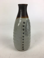 Japanese Ceramic Sake Bottle Vtg Pottery Yakimono Gray Poetry Tokkuri TS322