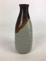 Japanese Ceramic Sake Bottle Vtg Pottery Yakimono Gray Poetry Tokkuri TS322
