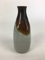 Japanese Ceramic Sake Bottle Vtg Pottery Yakimono Gray Poetry Tokkuri TS322