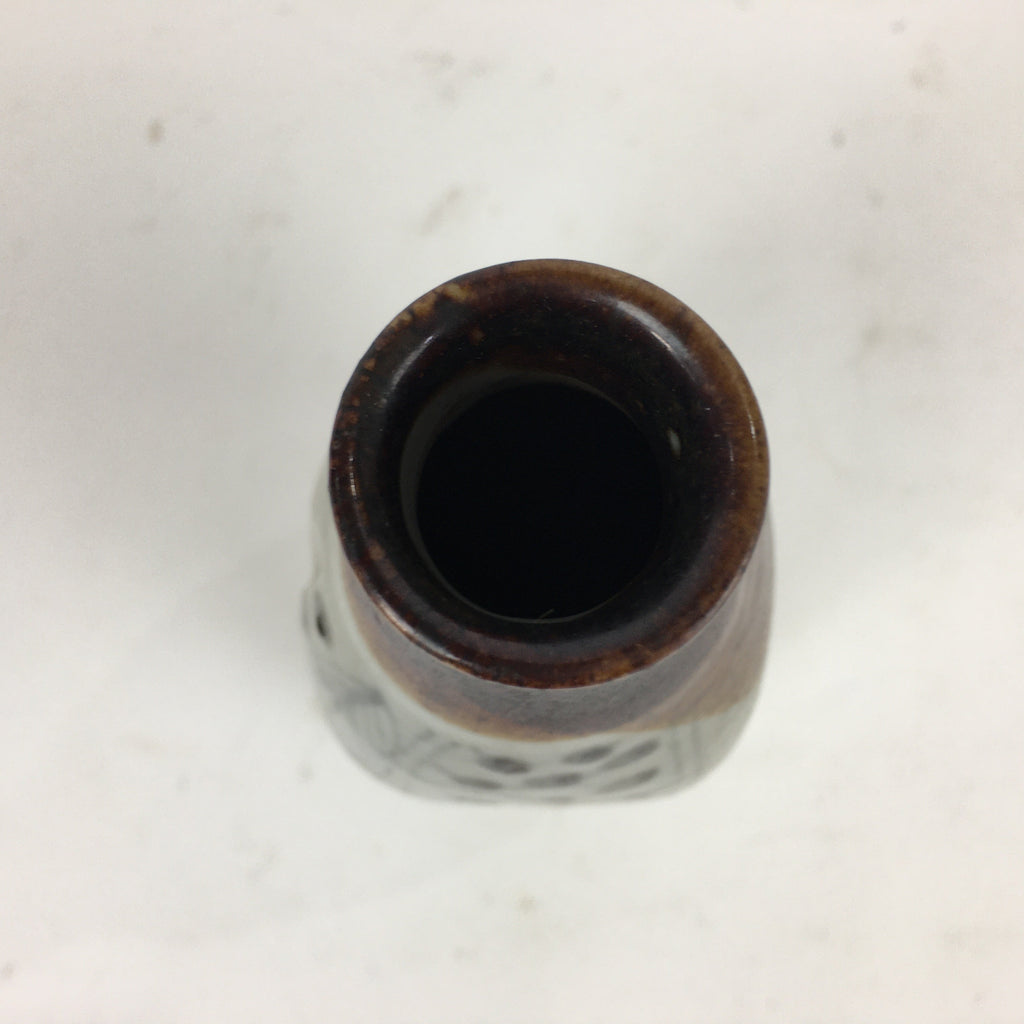 Japanese Ceramic Sake Bottle Vtg Pottery Yakimono Gray Poetry Tokkuri TS322