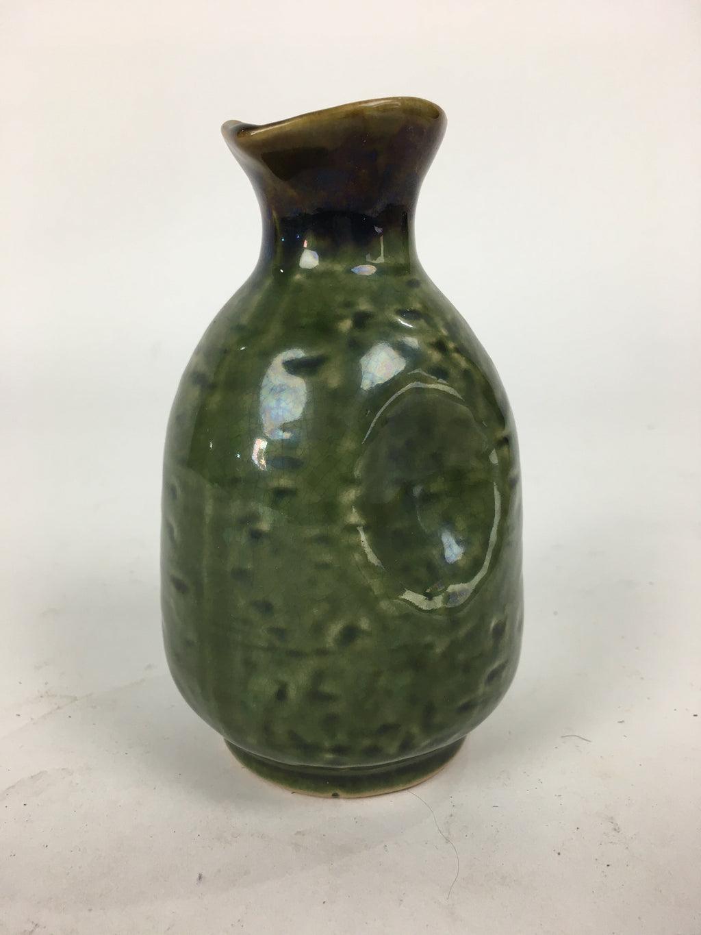 Japanese Ceramic Sake Bottle Vtg Pottery Yakimono Green Tokkuri TS334