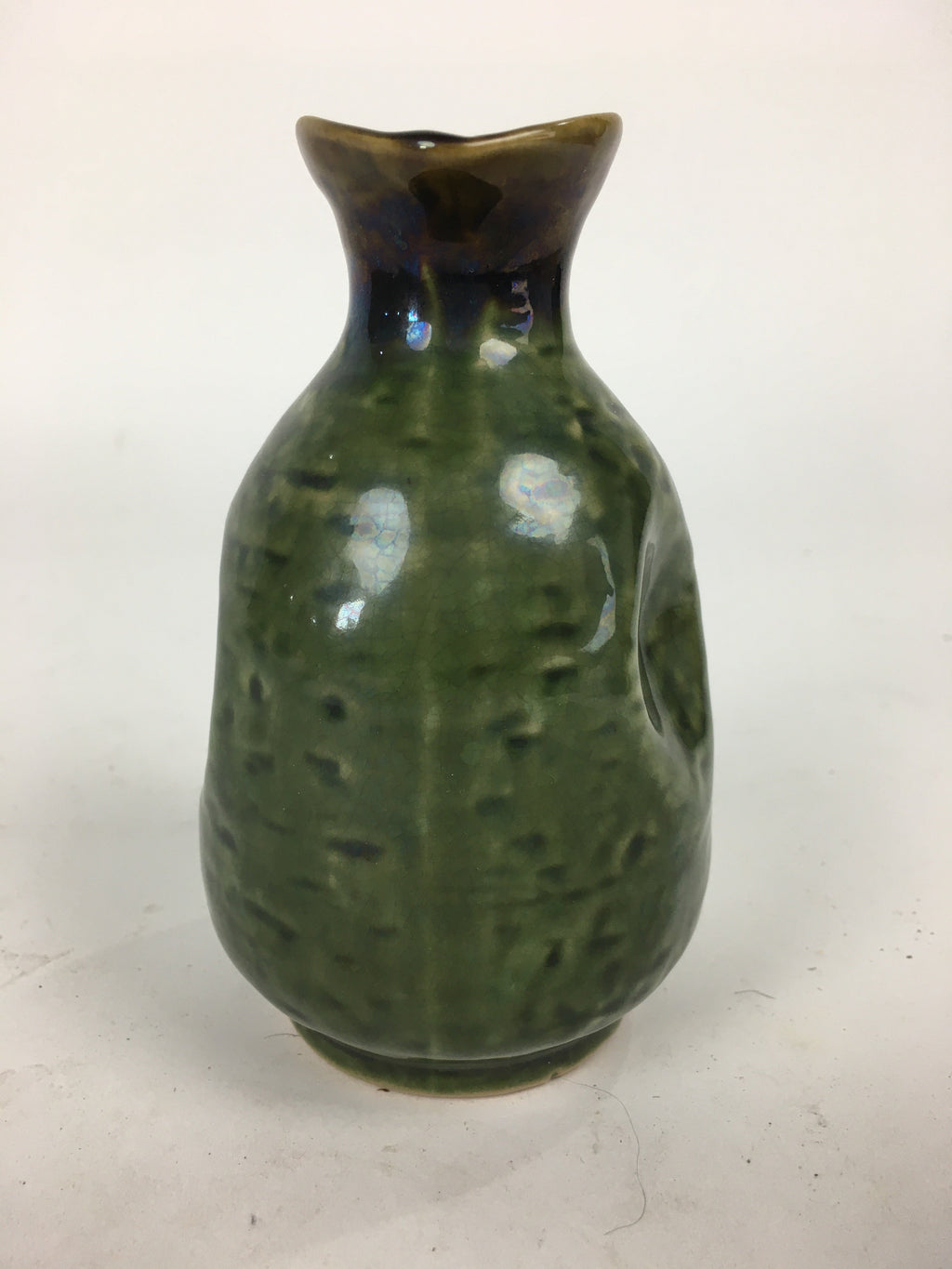 Japanese Ceramic Sake Bottle Vtg Pottery Yakimono Green Tokkuri TS334