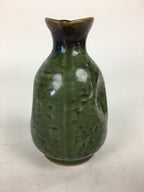 Japanese Ceramic Sake Bottle Vtg Pottery Yakimono Green Tokkuri TS334