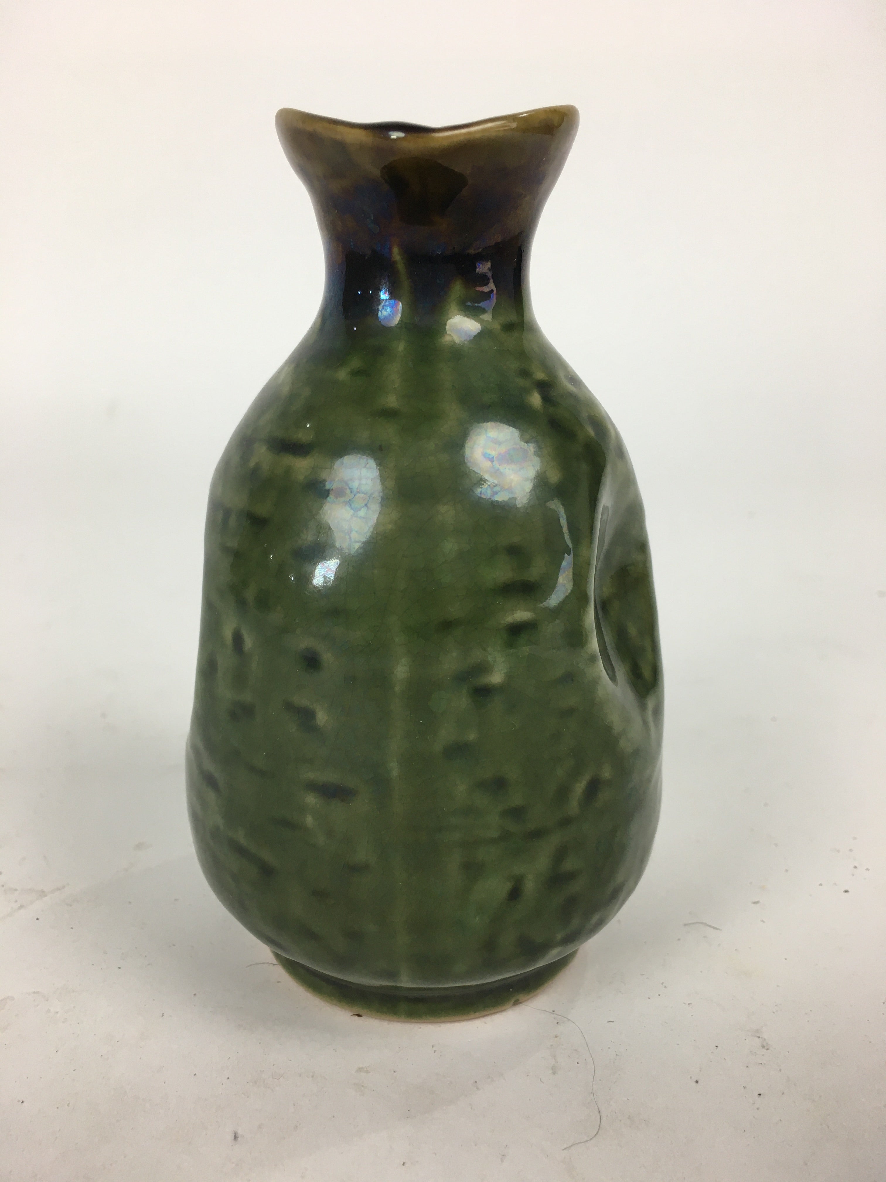 Japanese Ceramic Sake Bottle Vtg Pottery Yakimono Green Tokkuri TS334