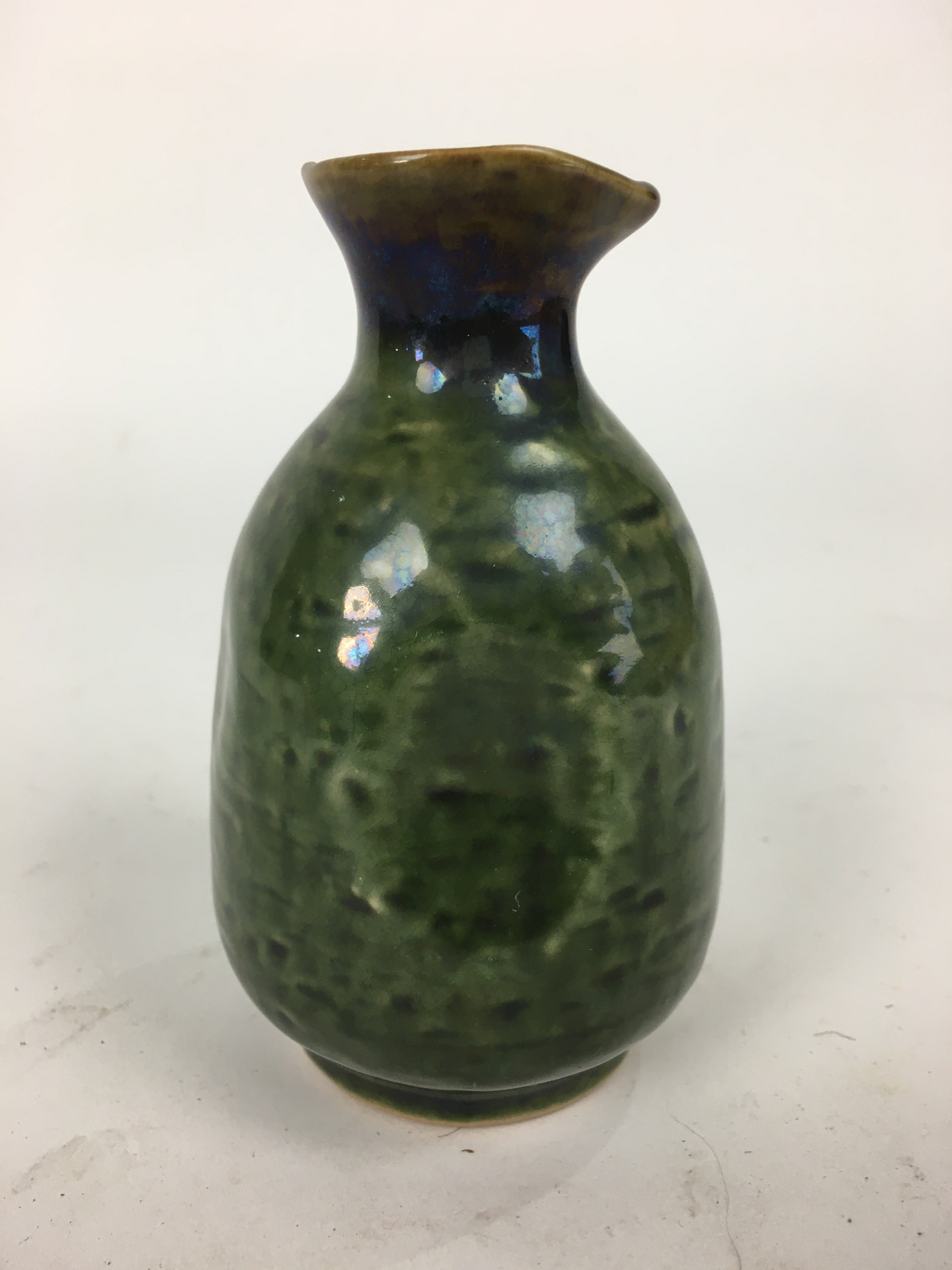 Japanese Ceramic Sake Bottle Vtg Pottery Yakimono Green Tokkuri TS334