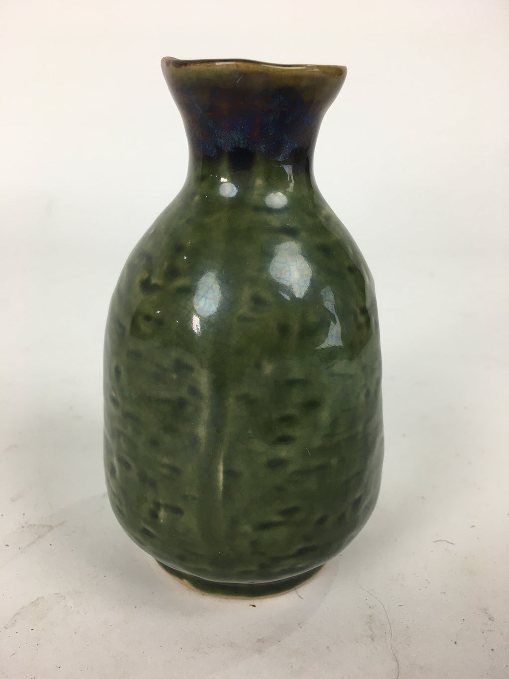 Japanese Ceramic Sake Bottle Vtg Pottery Yakimono Green Tokkuri TS334