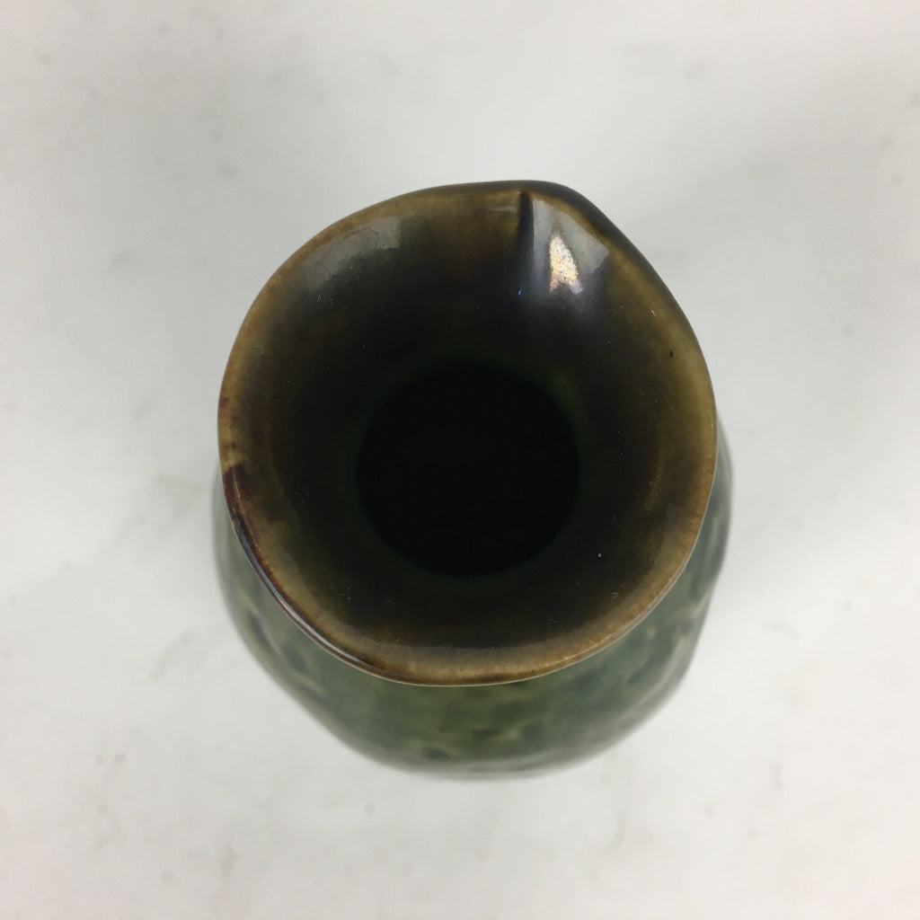 Japanese Ceramic Sake Bottle Vtg Pottery Yakimono Green Tokkuri TS334