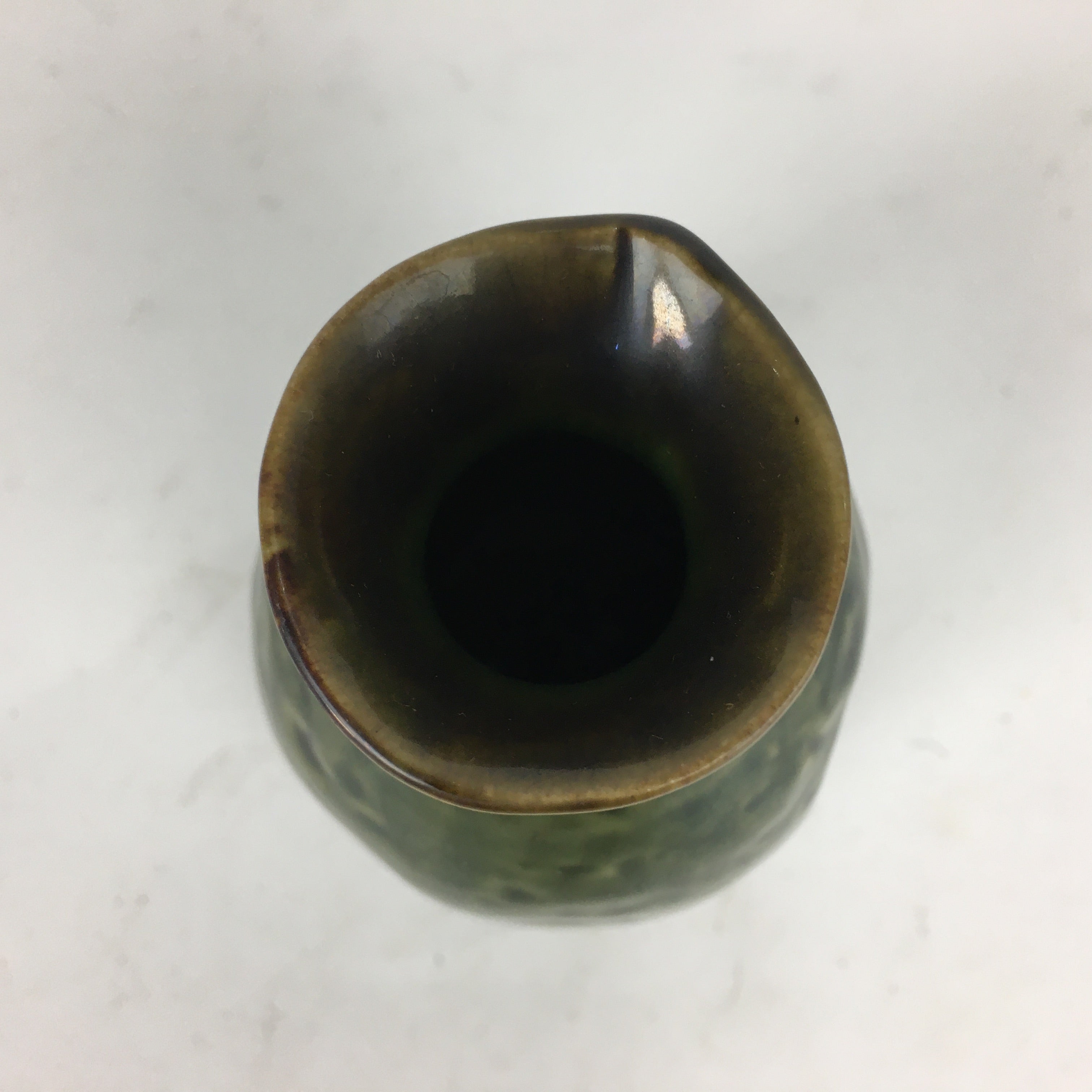 Japanese Ceramic Sake Bottle Vtg Pottery Yakimono Green Tokkuri TS334