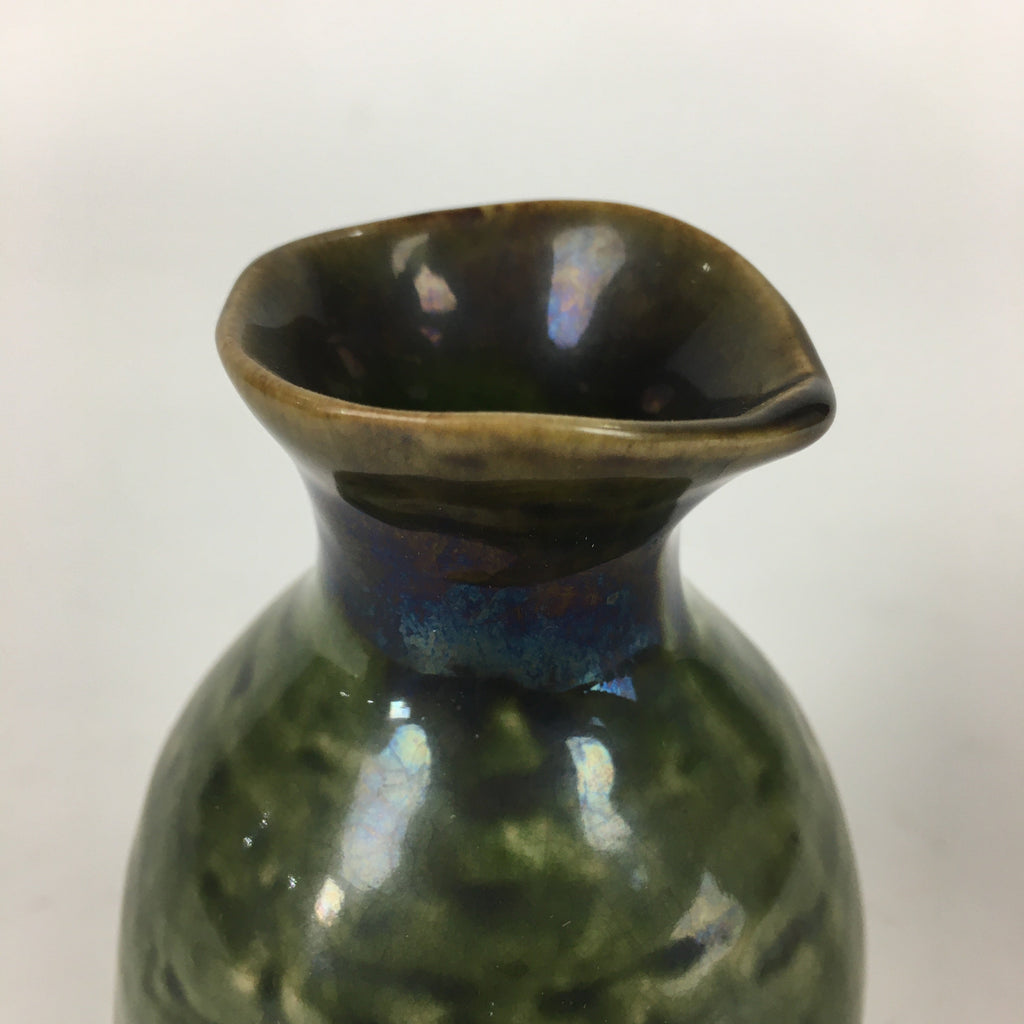 Japanese Ceramic Sake Bottle Vtg Pottery Yakimono Green Tokkuri TS334