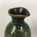 Japanese Ceramic Sake Bottle Vtg Pottery Yakimono Green Tokkuri TS334