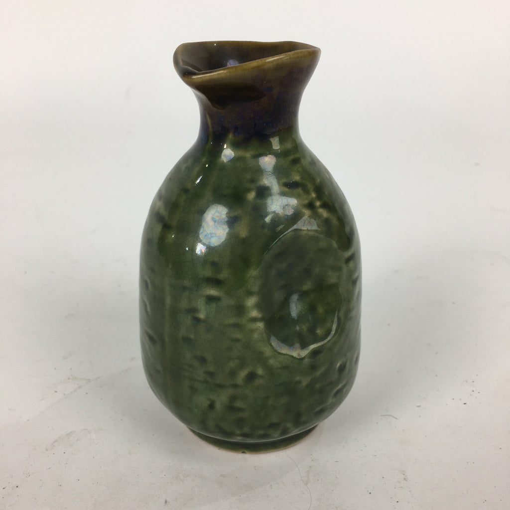 Japanese Ceramic Sake Bottle Vtg Pottery Yakimono Green Tokkuri TS334