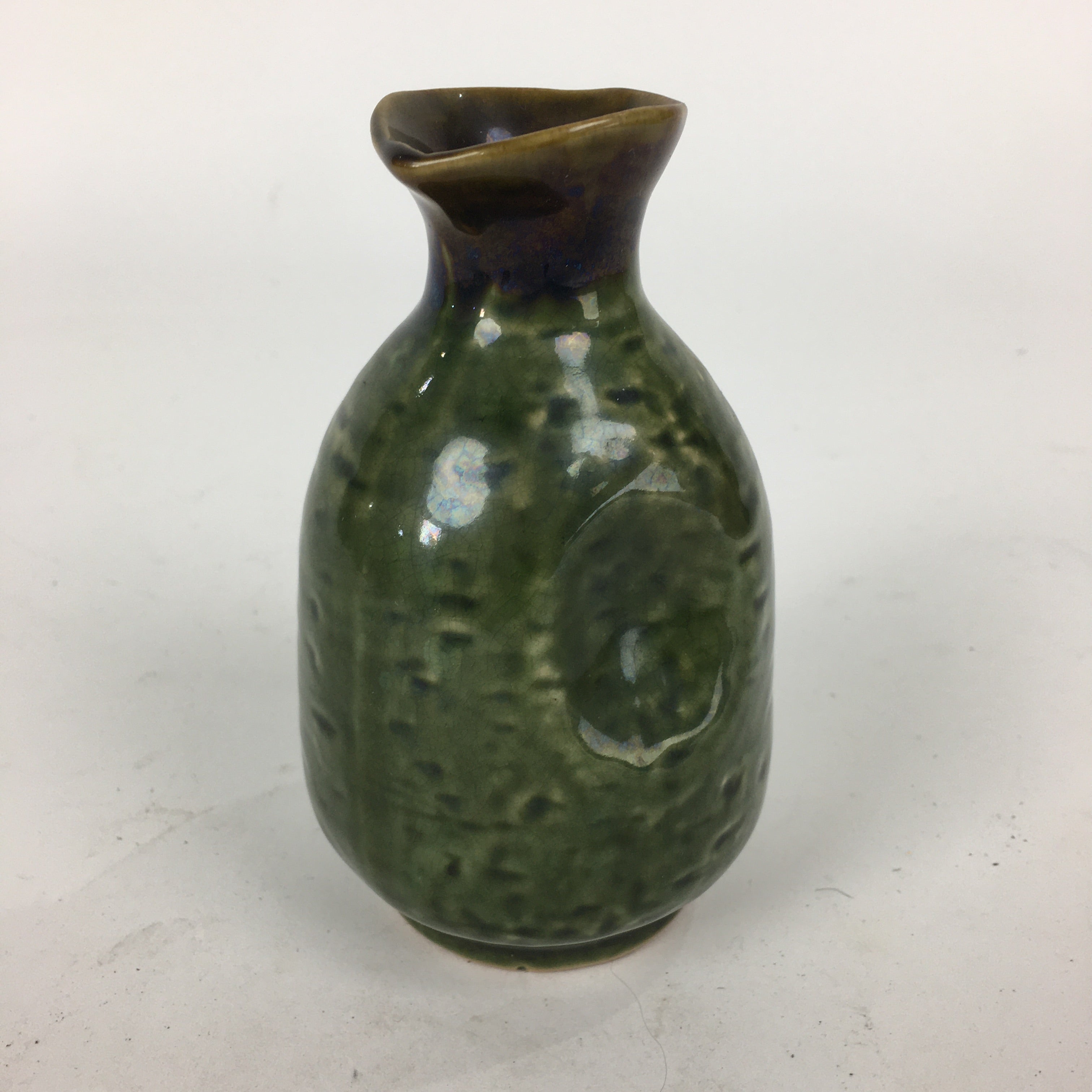 Japanese Ceramic Sake Bottle Vtg Pottery Yakimono Green Tokkuri TS334