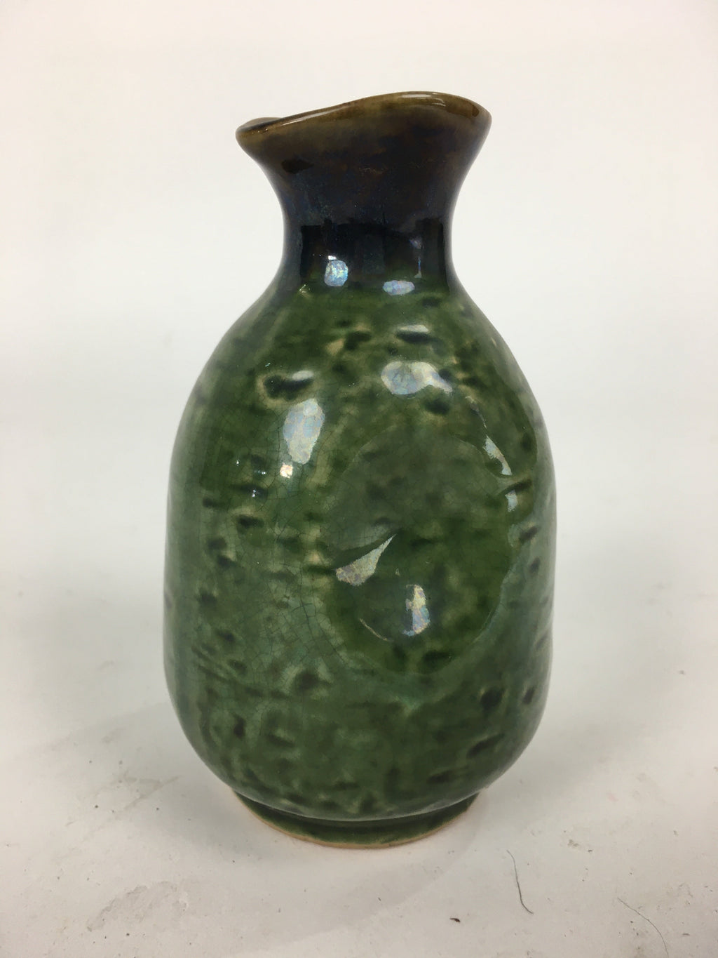 Japanese Ceramic Sake Bottle Vtg Pottery Yakimono Green Tokkuri TS335