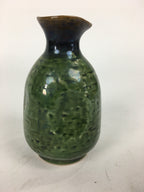 Japanese Ceramic Sake Bottle Vtg Pottery Yakimono Green Tokkuri TS335