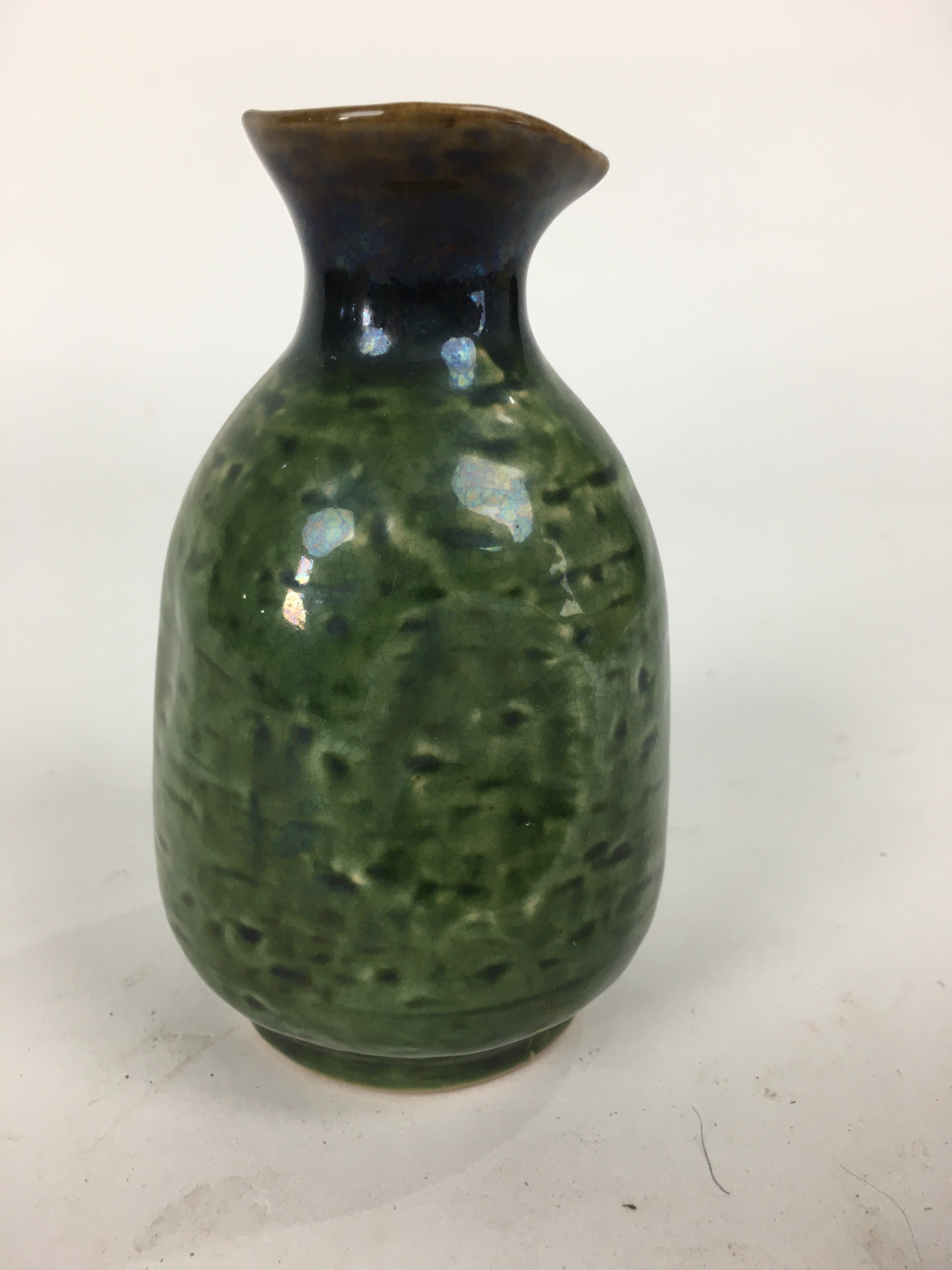 Japanese Ceramic Sake Bottle Vtg Pottery Yakimono Green Tokkuri TS335