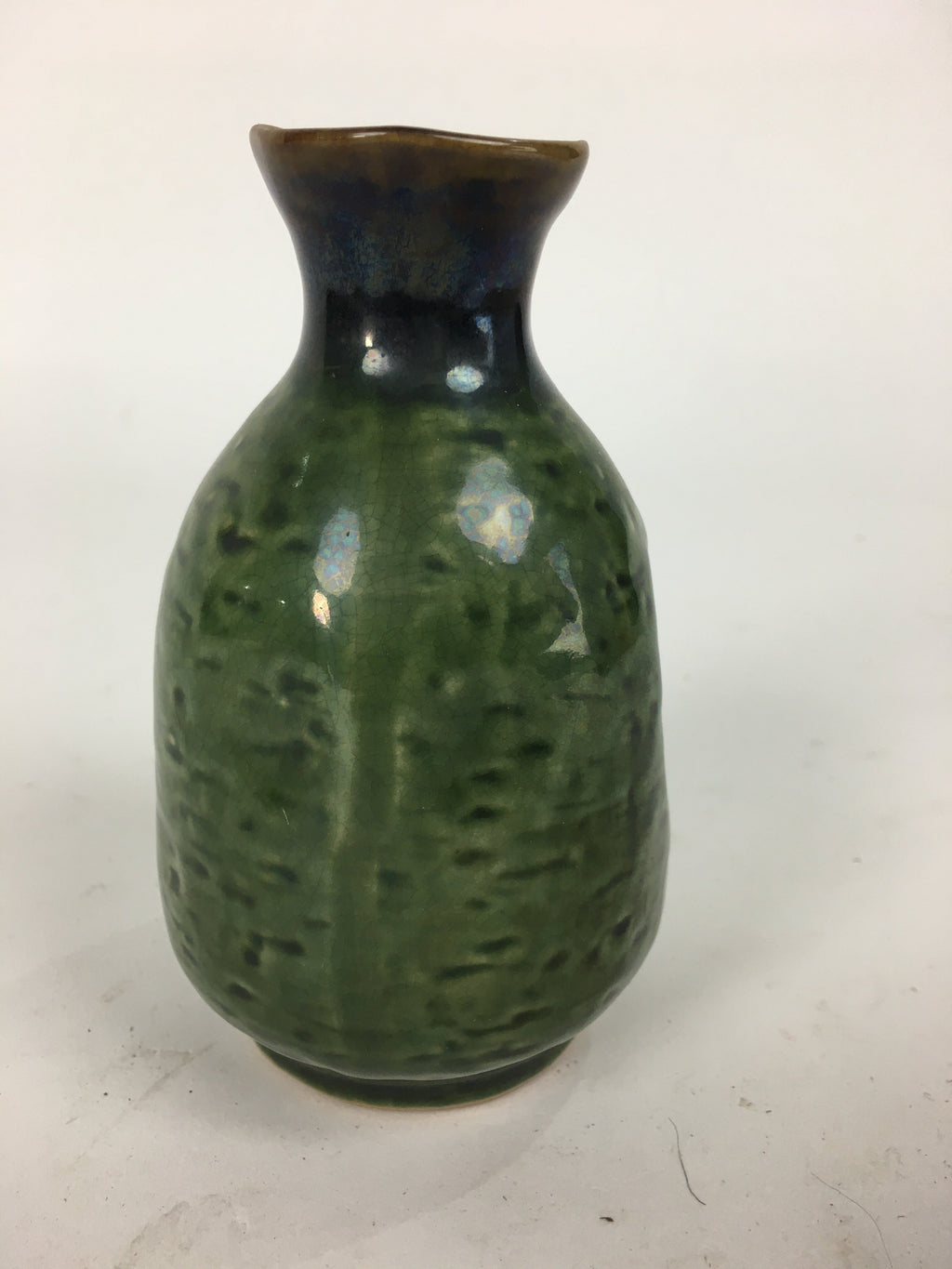 Japanese Ceramic Sake Bottle Vtg Pottery Yakimono Green Tokkuri TS335