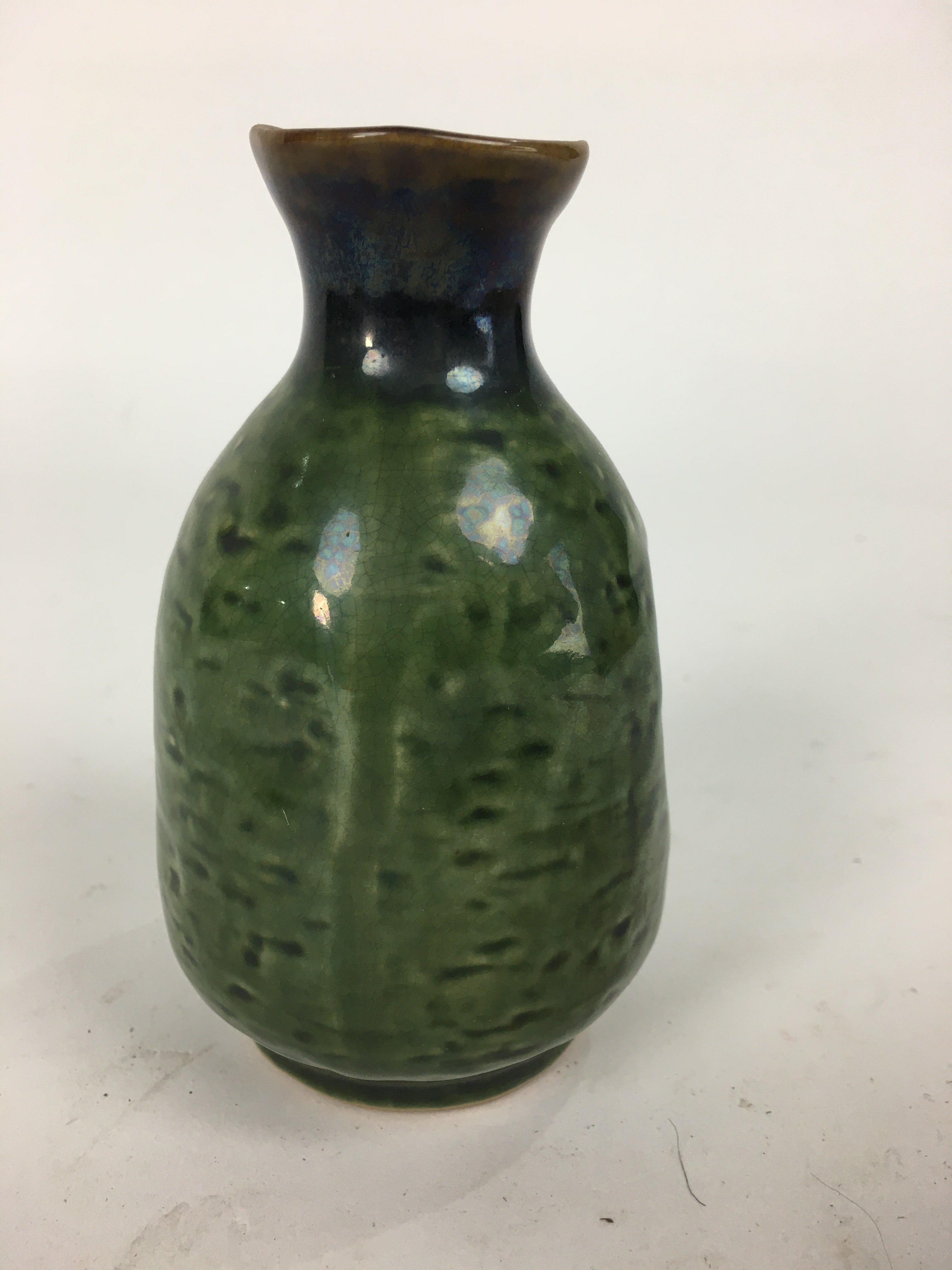 Japanese Ceramic Sake Bottle Vtg Pottery Yakimono Green Tokkuri TS335