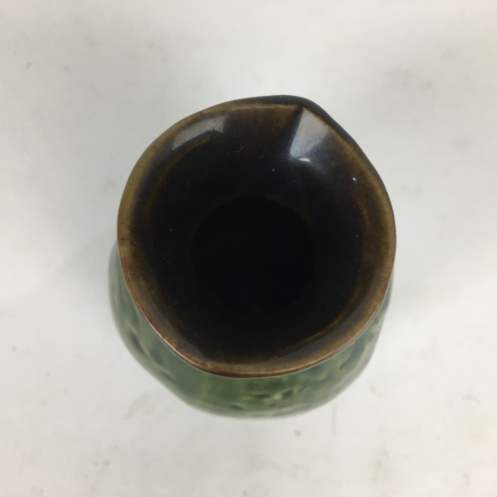 Japanese Ceramic Sake Bottle Vtg Pottery Yakimono Green Tokkuri TS335