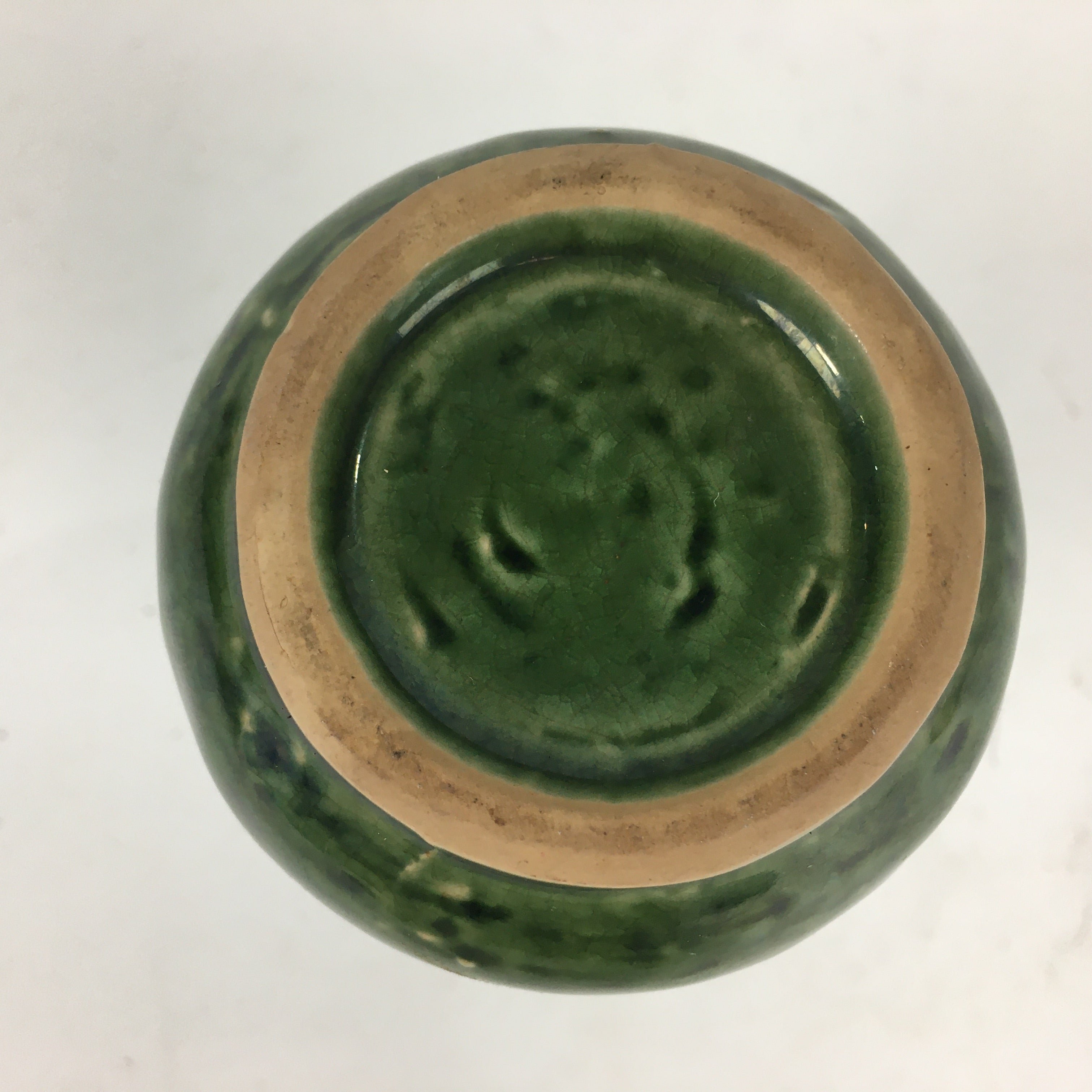 Japanese Ceramic Sake Bottle Vtg Pottery Yakimono Green Tokkuri TS335