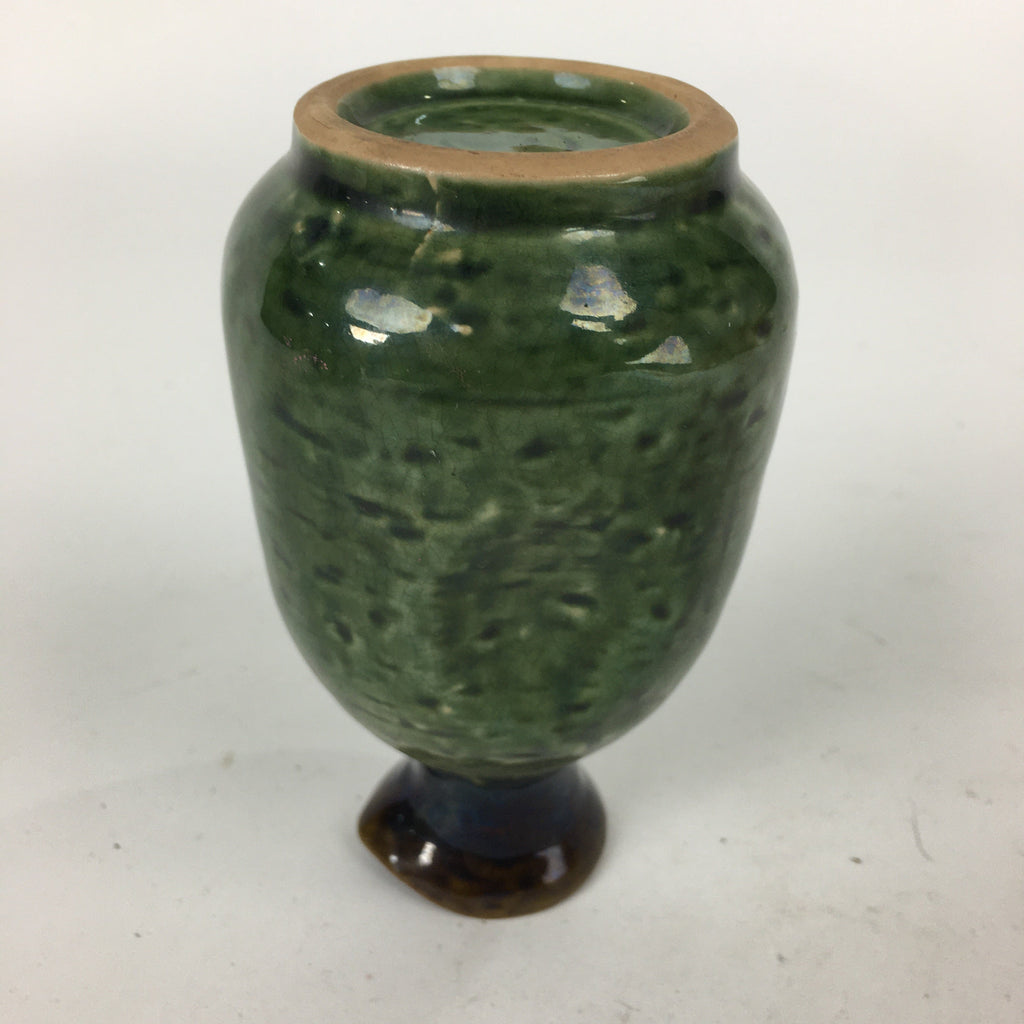 Japanese Ceramic Sake Bottle Vtg Pottery Yakimono Green Tokkuri TS335