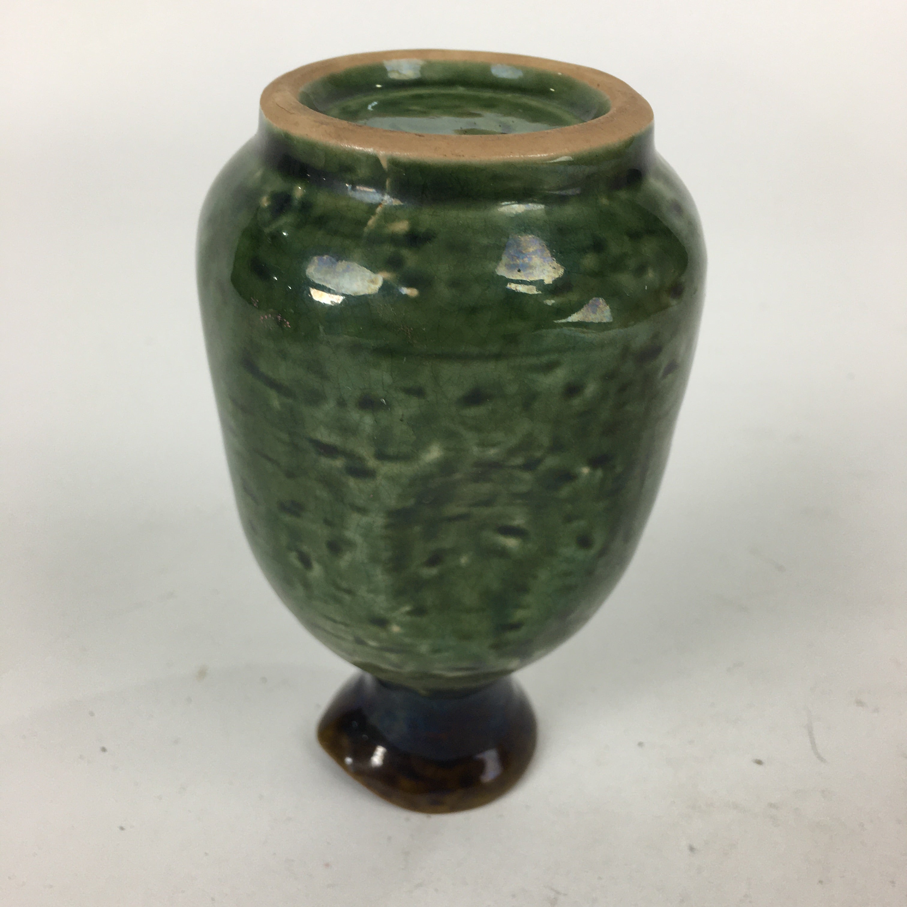 Japanese Ceramic Sake Bottle Vtg Pottery Yakimono Green Tokkuri TS335