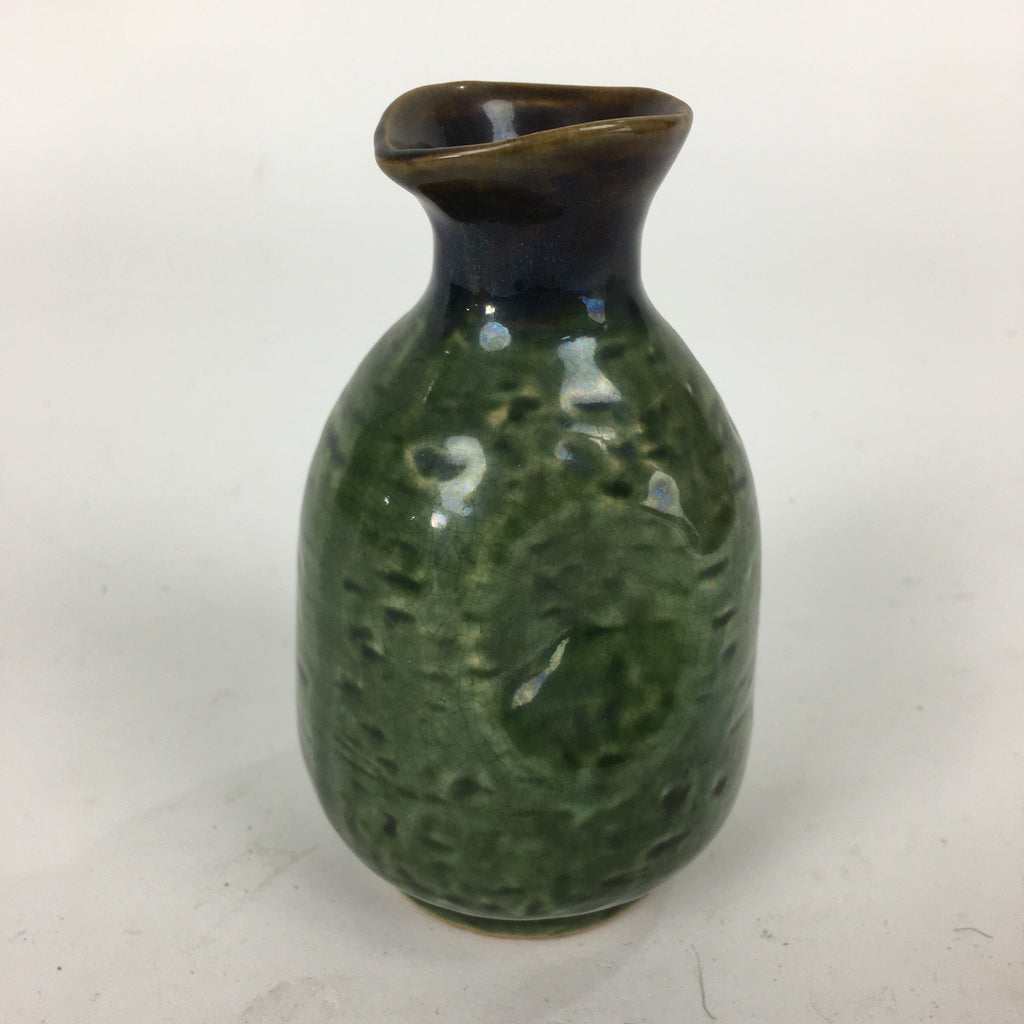 Japanese Ceramic Sake Bottle Vtg Pottery Yakimono Green Tokkuri TS335