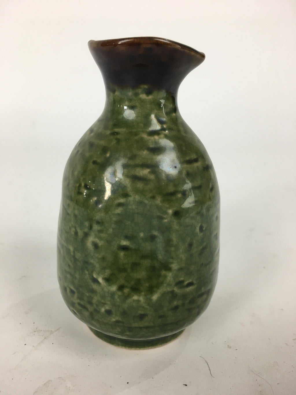 Japanese Ceramic Sake Bottle Vtg Pottery Yakimono Green Tokkuri TS336