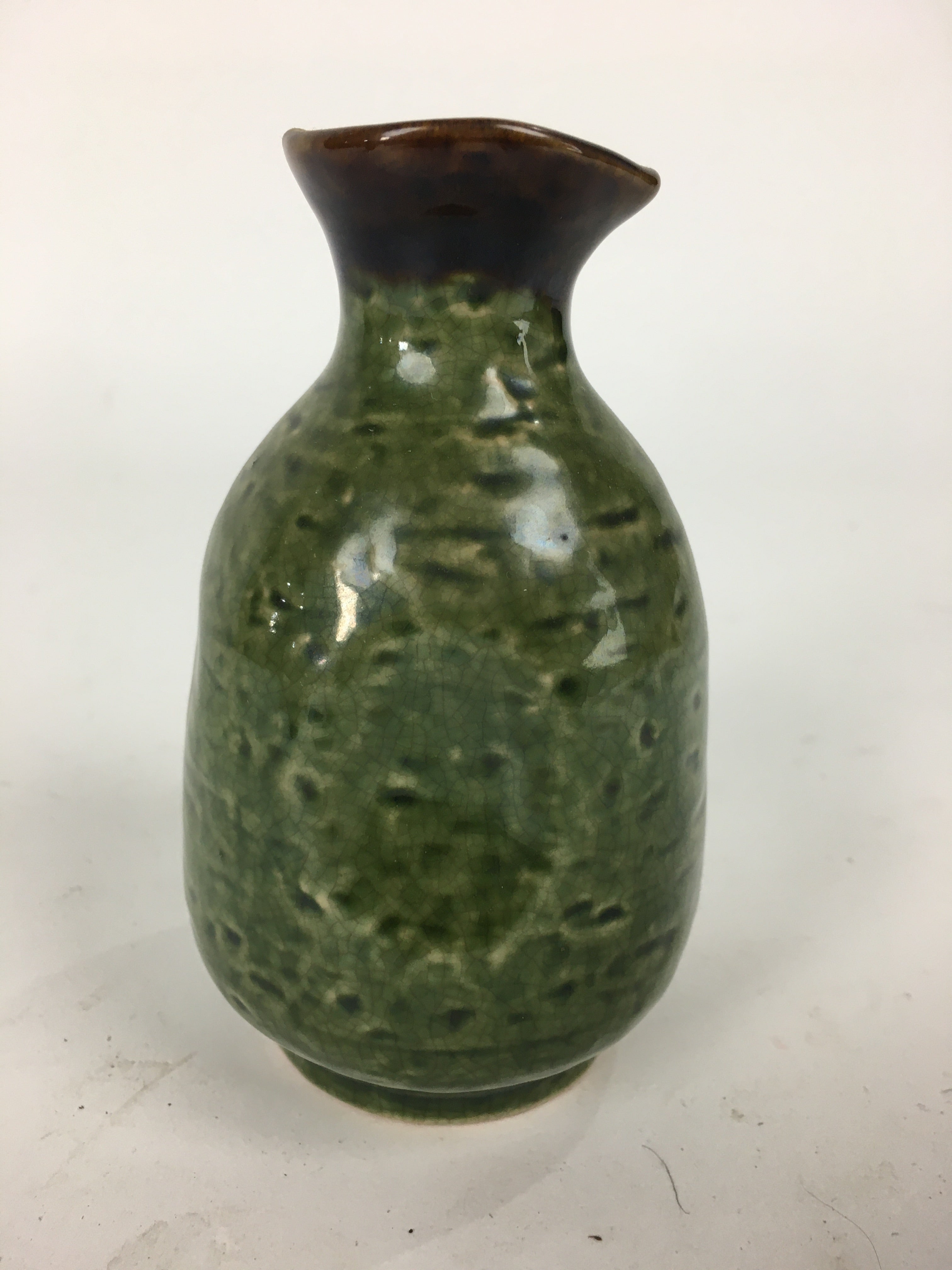 Japanese Ceramic Sake Bottle Vtg Pottery Yakimono Green Tokkuri TS336