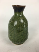 Japanese Ceramic Sake Bottle Vtg Pottery Yakimono Green Tokkuri TS336
