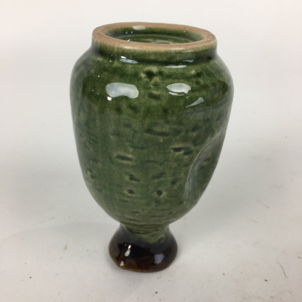 Japanese Ceramic Sake Bottle Vtg Pottery Yakimono Green Tokkuri TS336