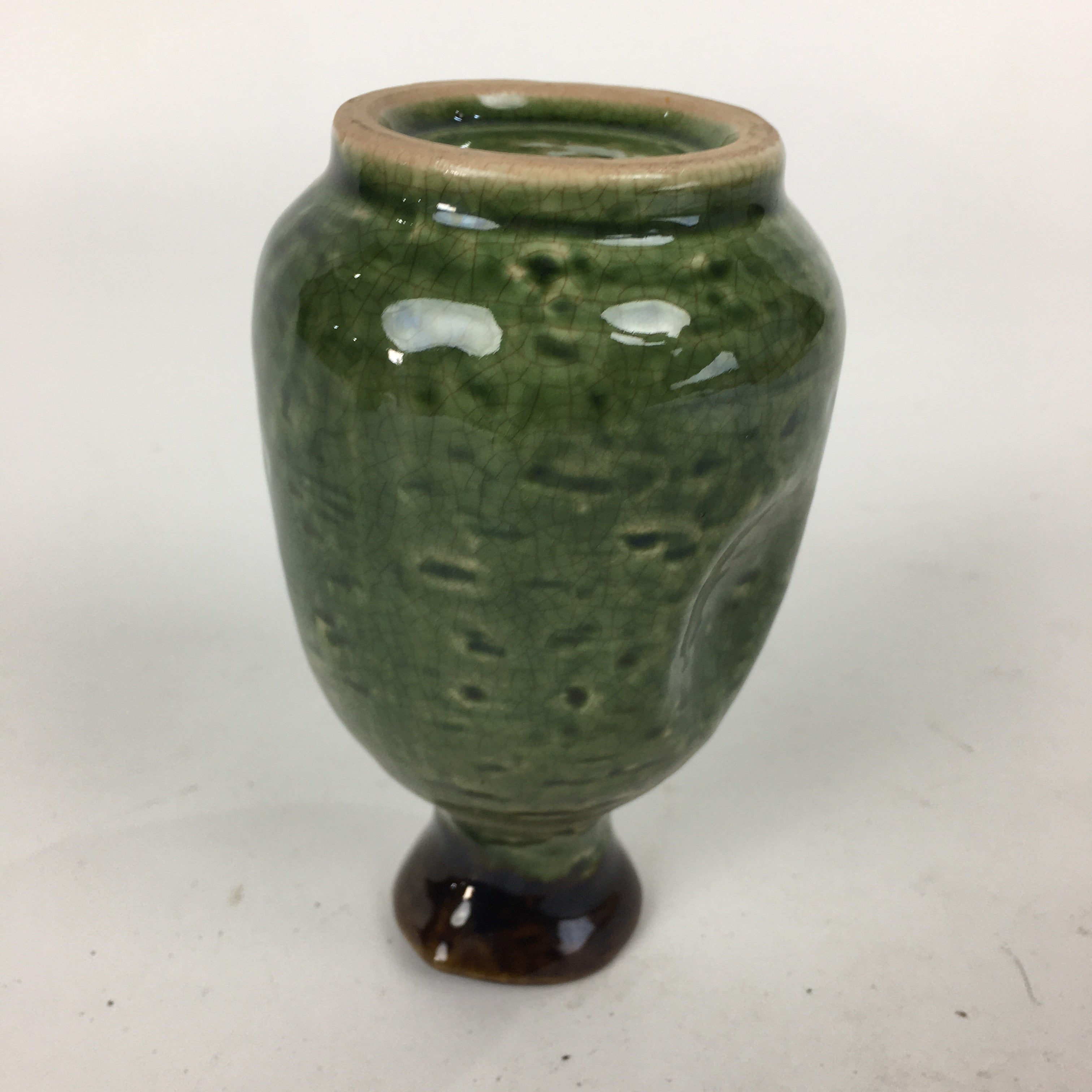 Japanese Ceramic Sake Bottle Vtg Pottery Yakimono Green Tokkuri TS336