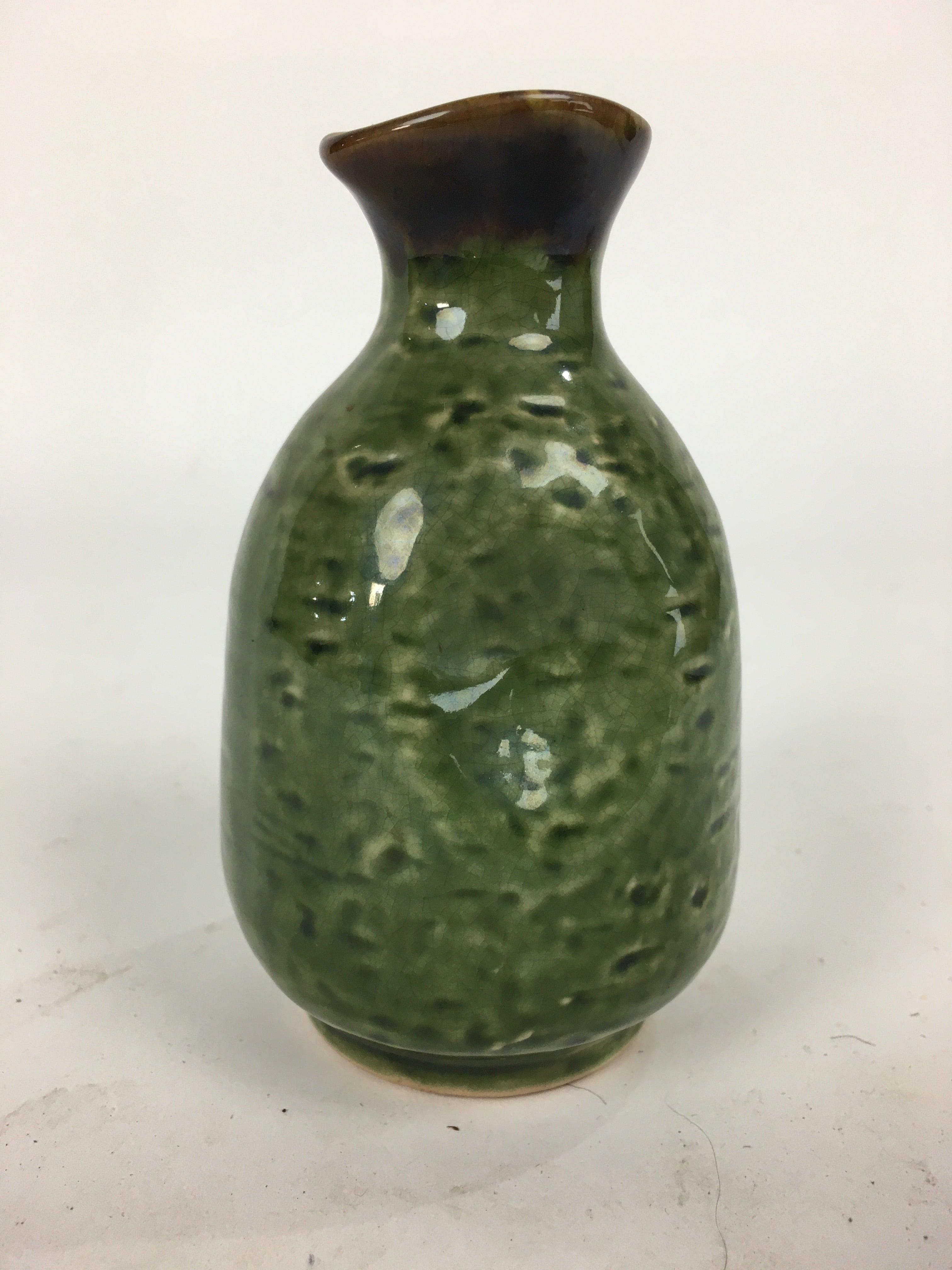 Japanese Ceramic Sake Bottle Vtg Pottery Yakimono Green Tokkuri TS337