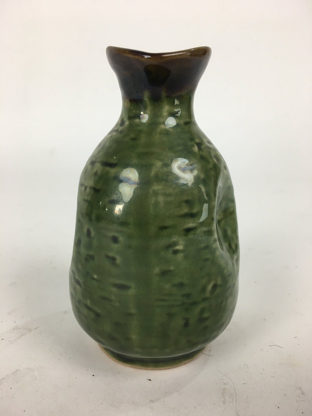 Japanese Ceramic Sake Bottle Vtg Pottery Yakimono Green Tokkuri TS337