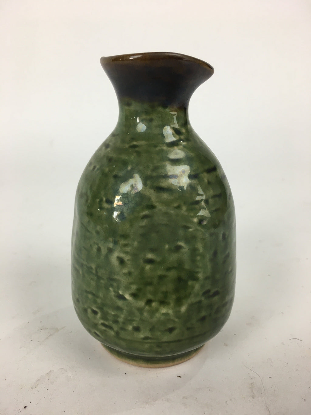 Japanese Ceramic Sake Bottle Vtg Pottery Yakimono Green Tokkuri TS337