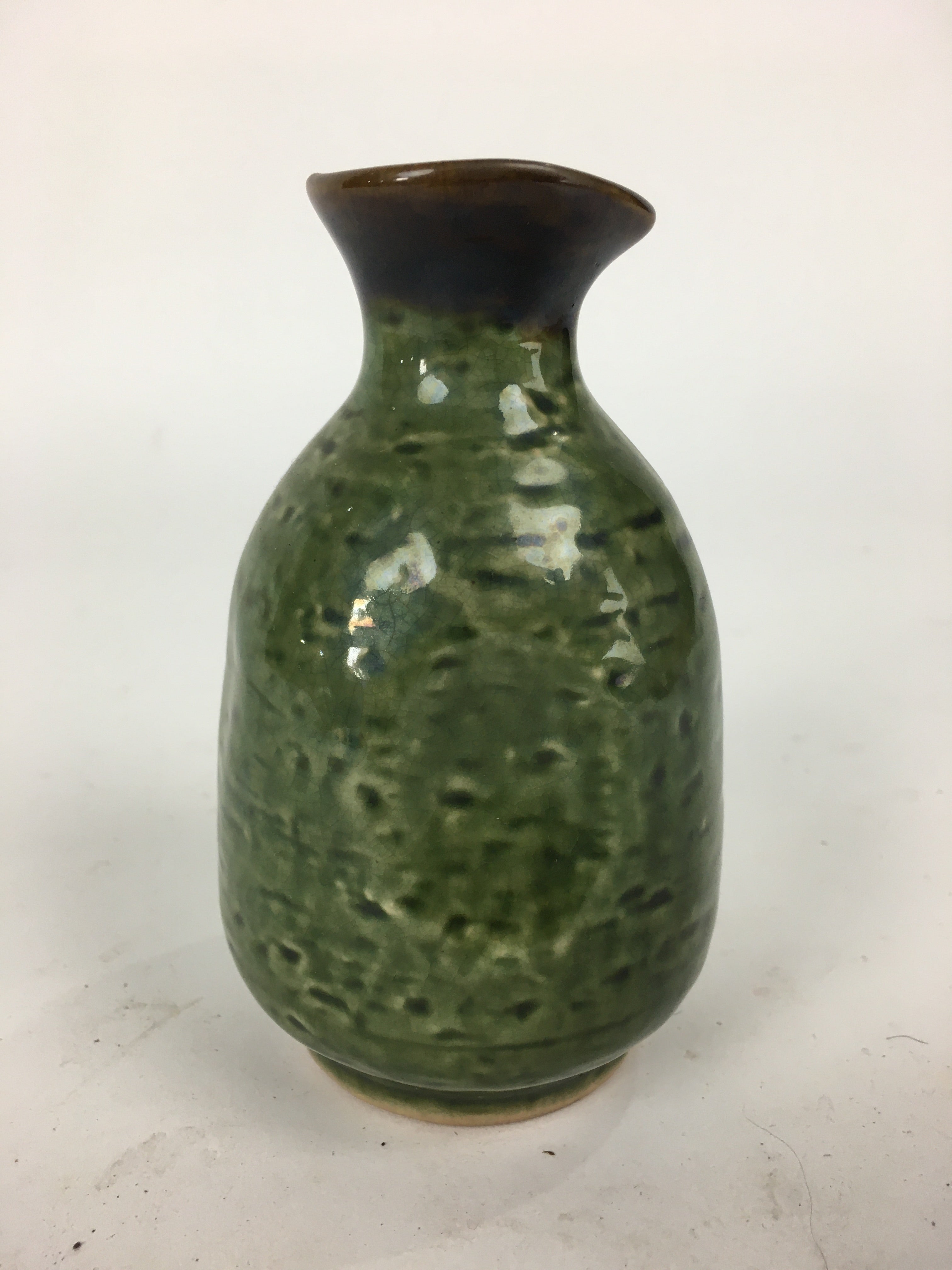 Japanese Ceramic Sake Bottle Vtg Pottery Yakimono Green Tokkuri TS337