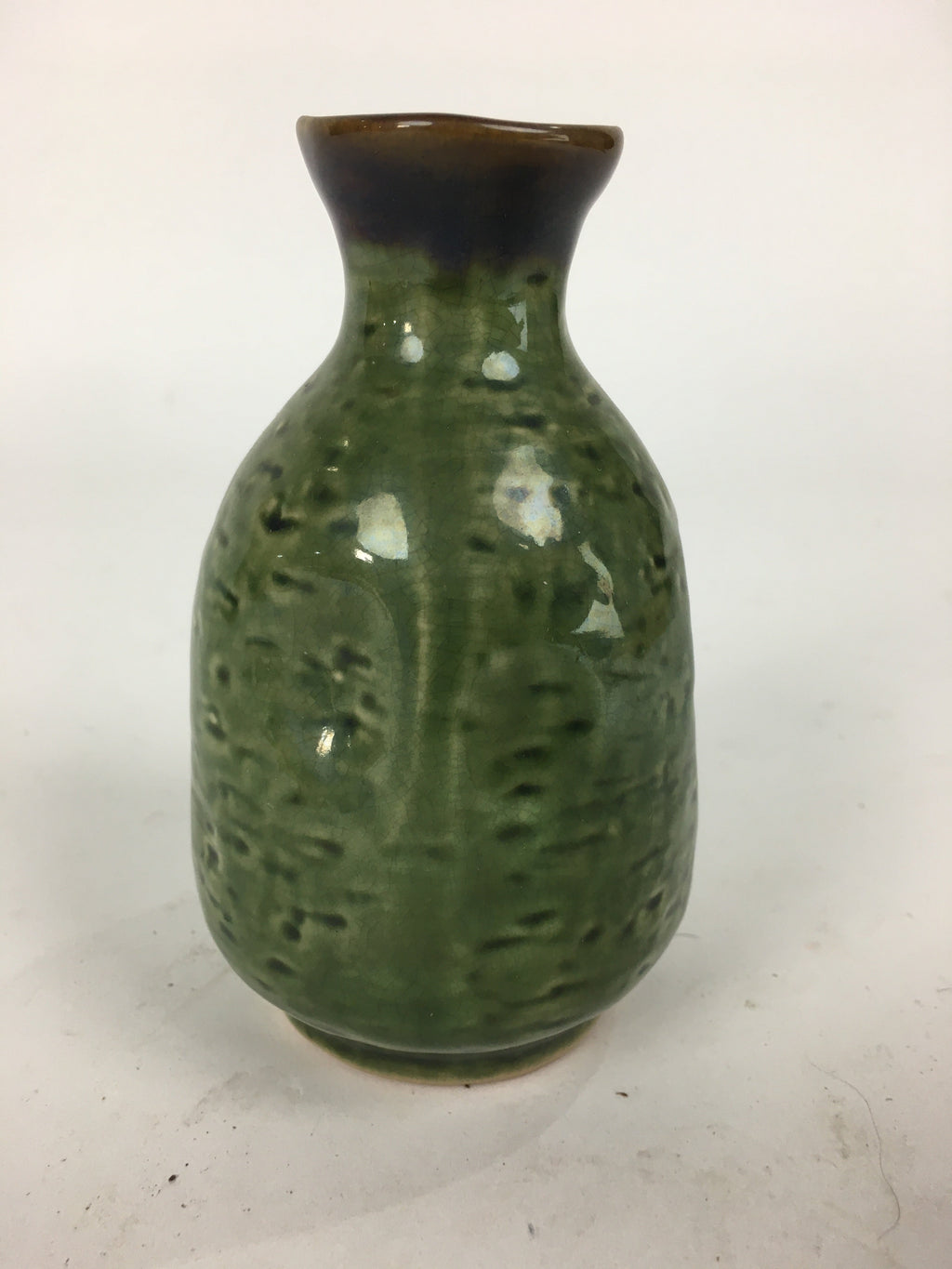 Japanese Ceramic Sake Bottle Vtg Pottery Yakimono Green Tokkuri TS337
