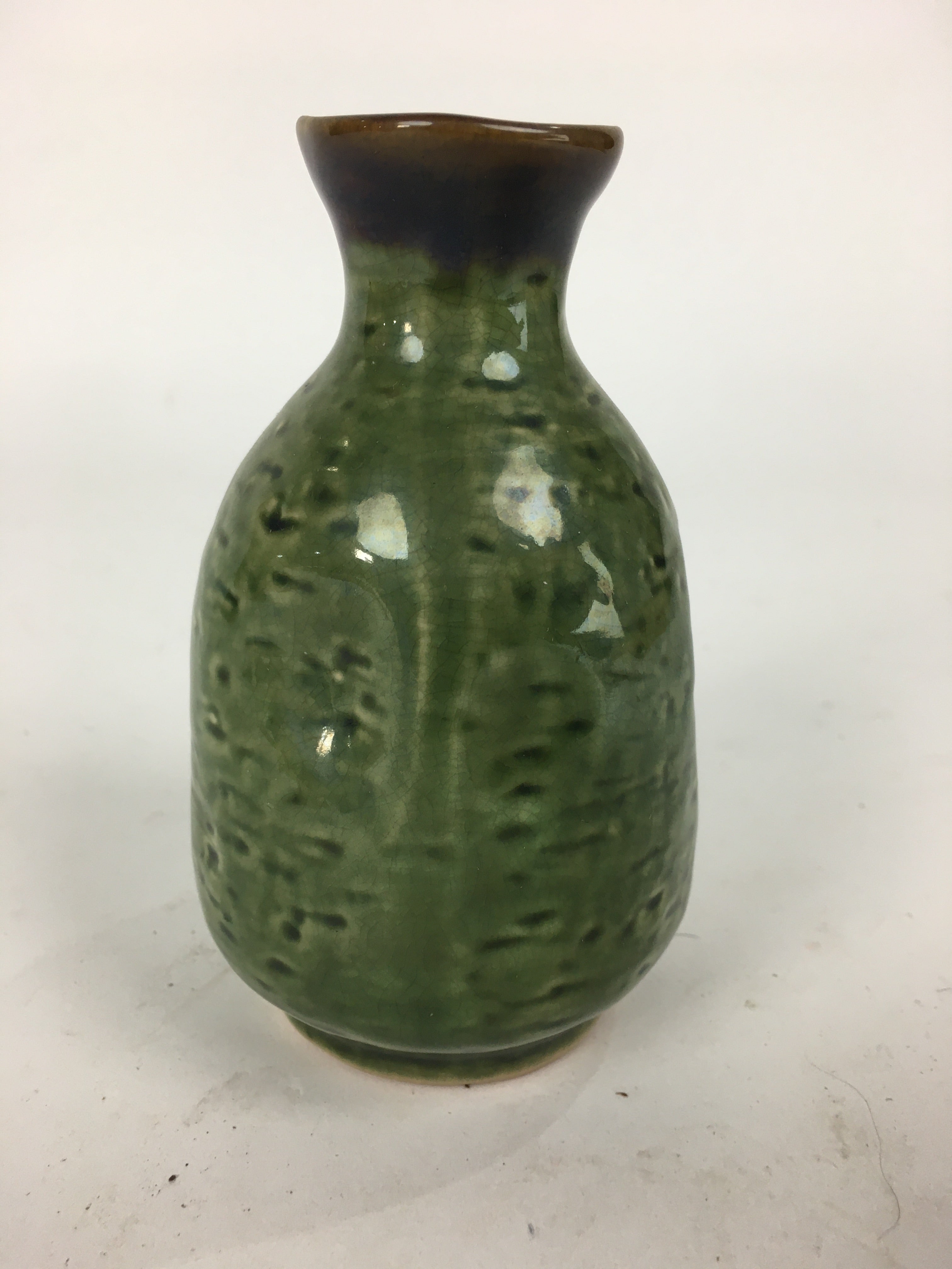 Japanese Ceramic Sake Bottle Vtg Pottery Yakimono Green Tokkuri TS337