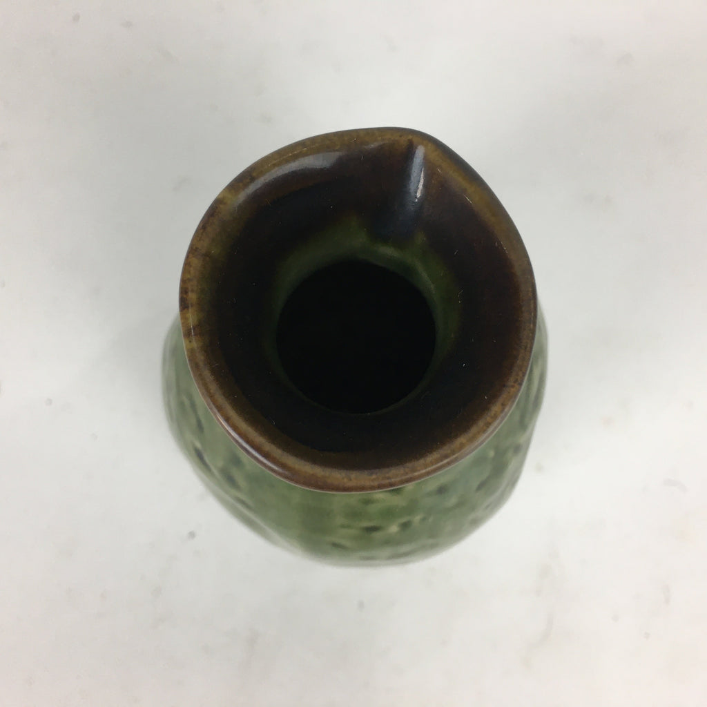 Japanese Ceramic Sake Bottle Vtg Pottery Yakimono Green Tokkuri TS337