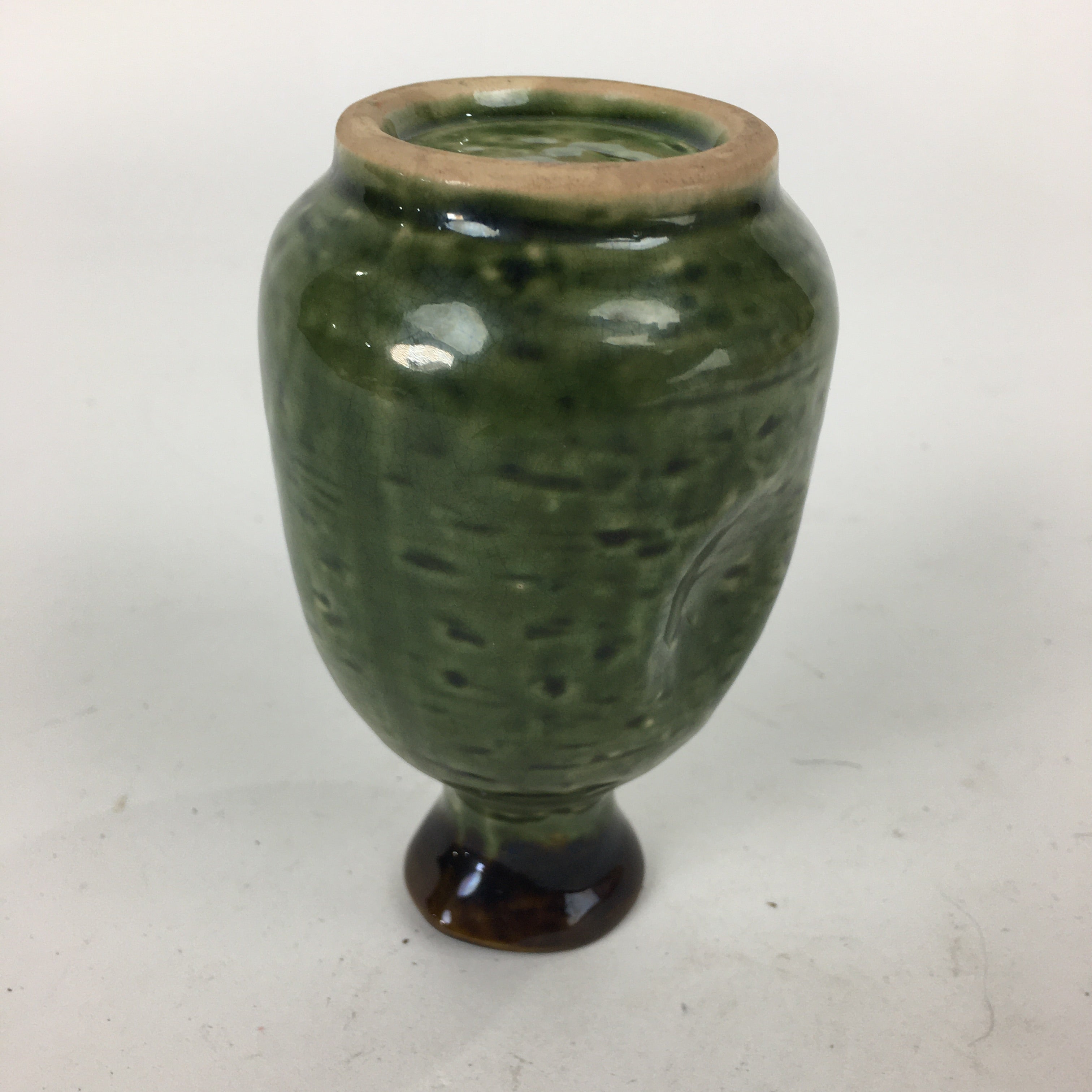 Japanese Ceramic Sake Bottle Vtg Pottery Yakimono Green Tokkuri TS337