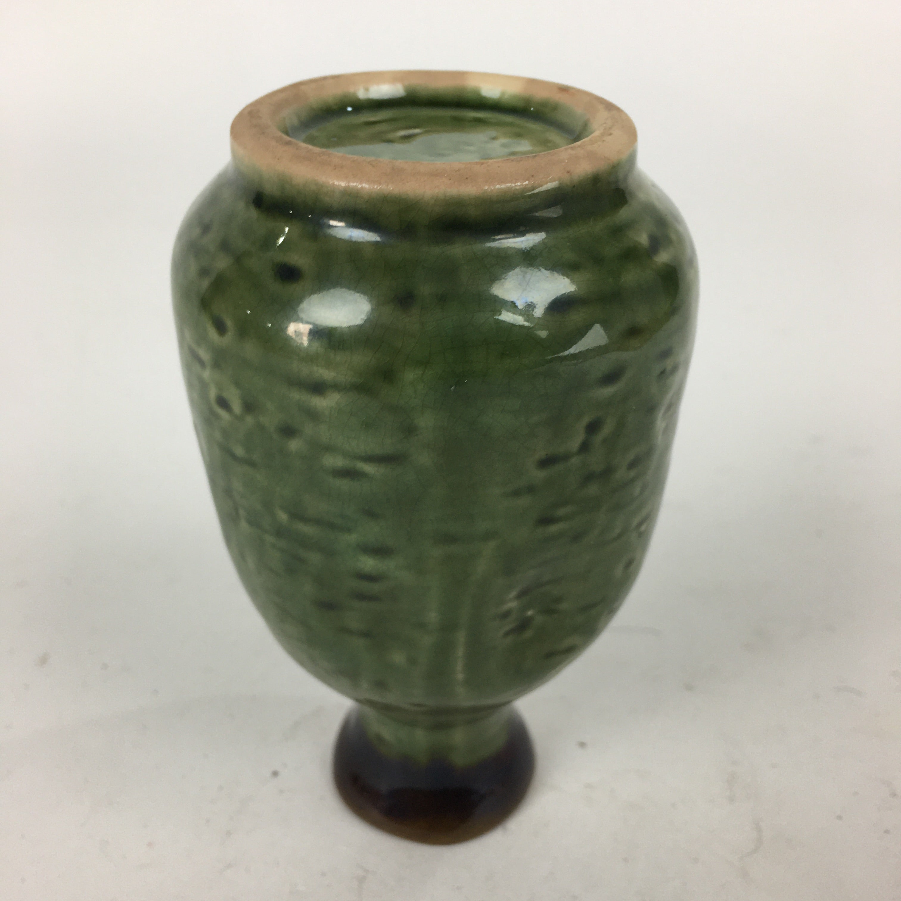 Japanese Ceramic Sake Bottle Vtg Pottery Yakimono Green Tokkuri TS337