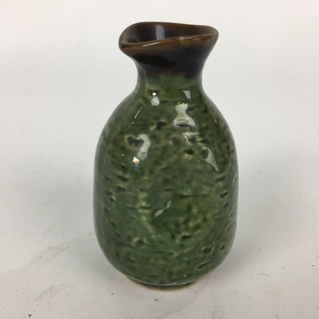 Japanese Ceramic Sake Bottle Vtg Pottery Yakimono Green Tokkuri TS337
