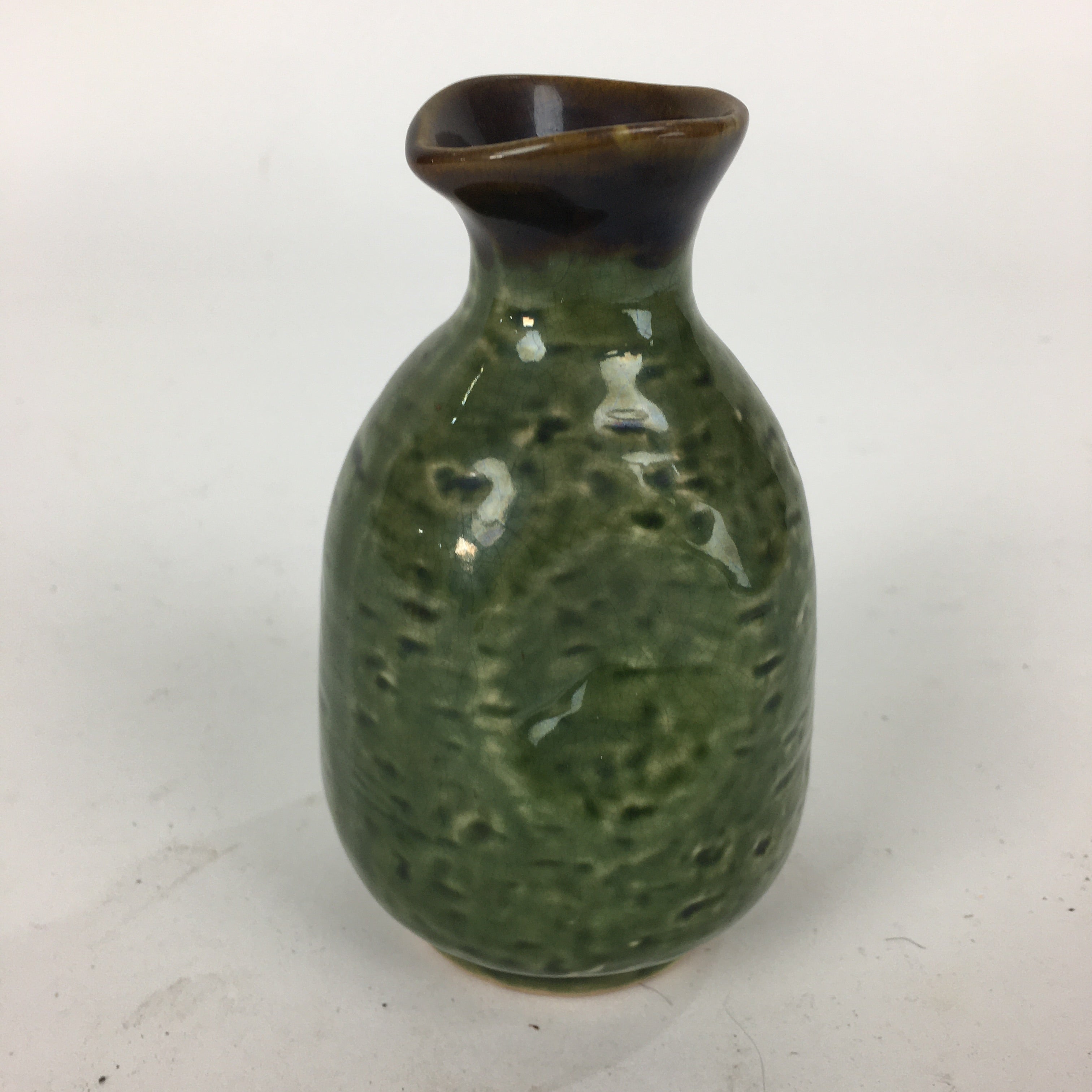 Japanese Ceramic Sake Bottle Vtg Pottery Yakimono Green Tokkuri TS337