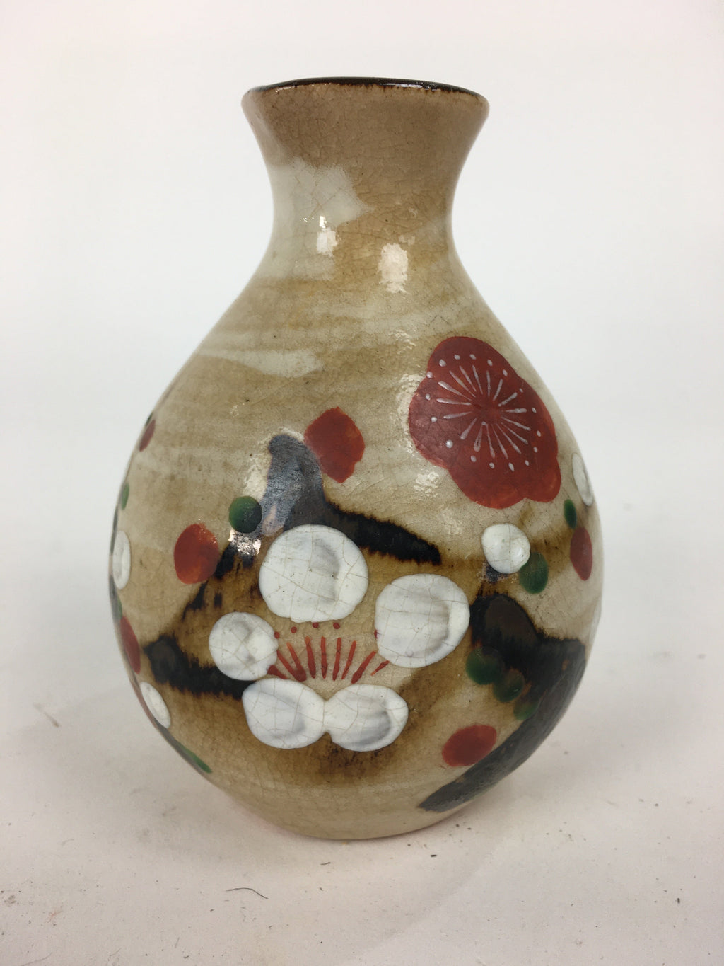 Japanese Ceramic Sake Bottle Vtg Pottery Yakimono Hand-Drawn Tokkuri TS332