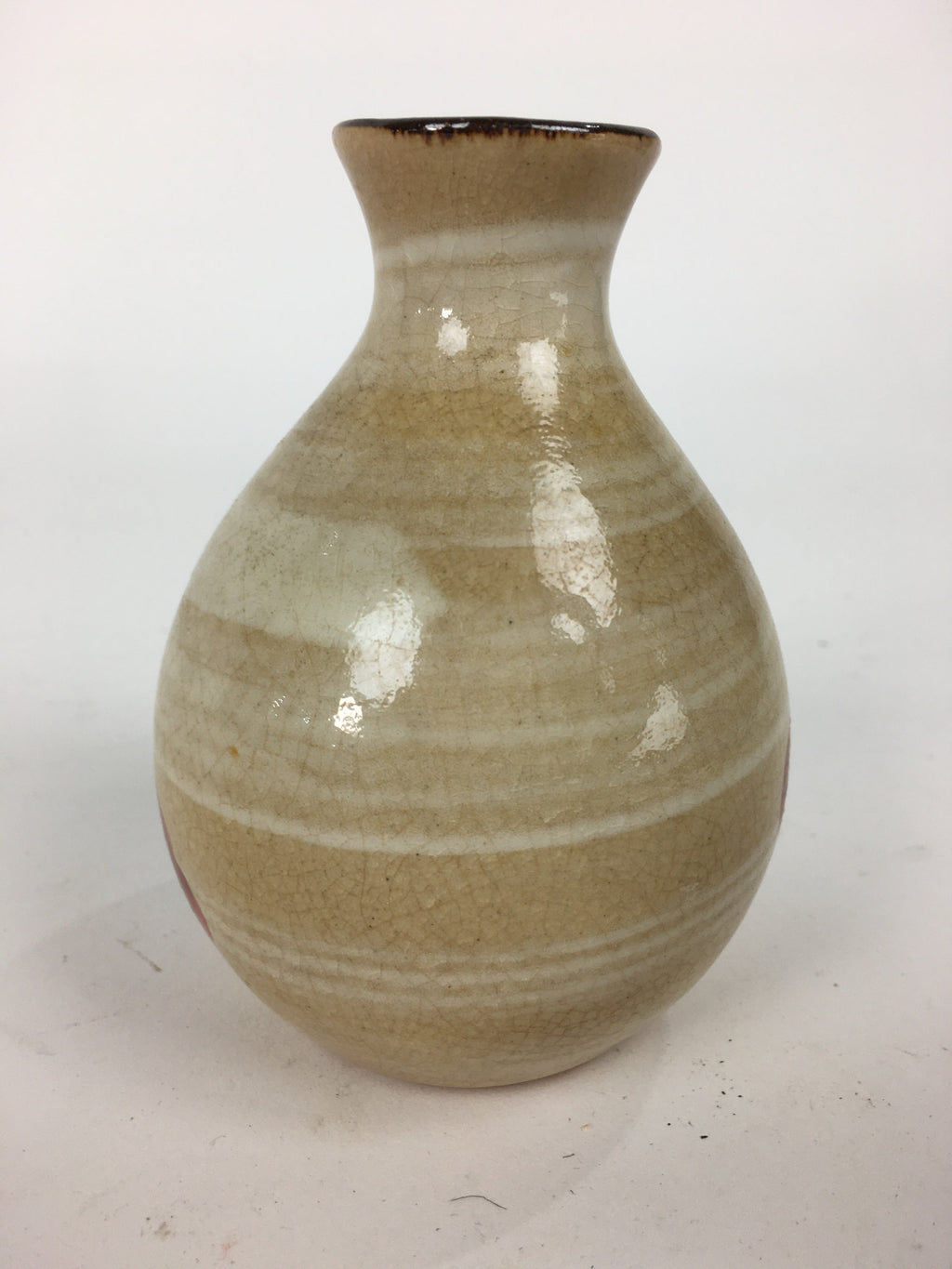 Japanese Ceramic Sake Bottle Vtg Pottery Yakimono Hand-Drawn Tokkuri TS332