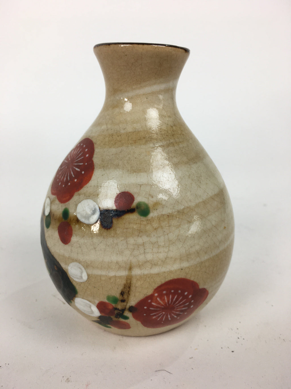 Japanese Ceramic Sake Bottle Vtg Pottery Yakimono Hand-Drawn Tokkuri TS332