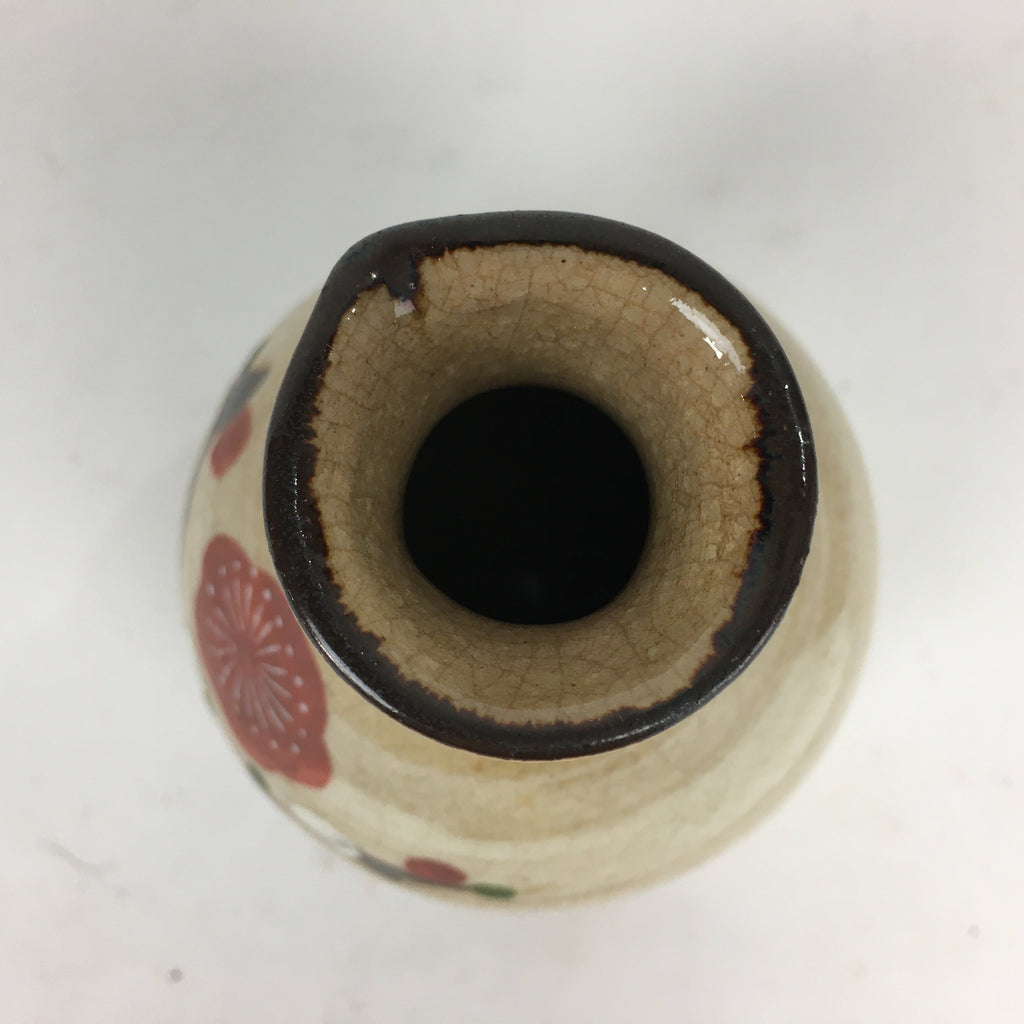 Japanese Ceramic Sake Bottle Vtg Pottery Yakimono Hand-Drawn Tokkuri TS332