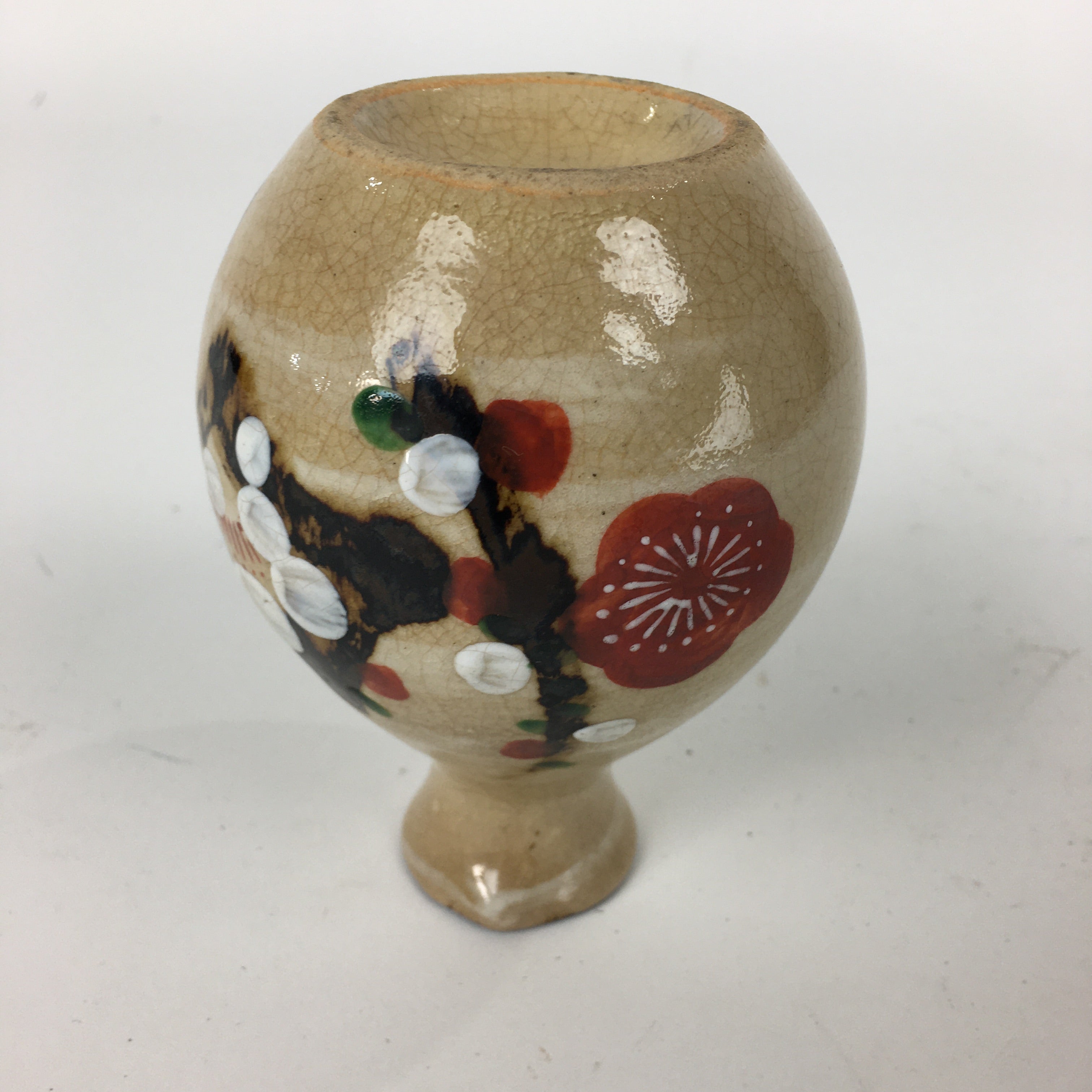Japanese Ceramic Sake Bottle Vtg Pottery Yakimono Hand-Painted Tokkuri TS333