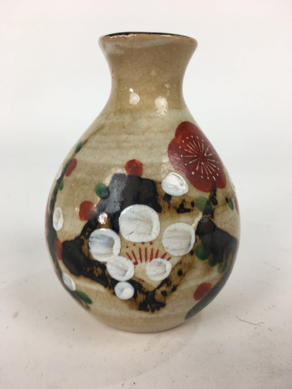 Japanese Ceramic Sake Bottle Vtg Pottery Yakimono Hand-Painted Tokkuri TS333