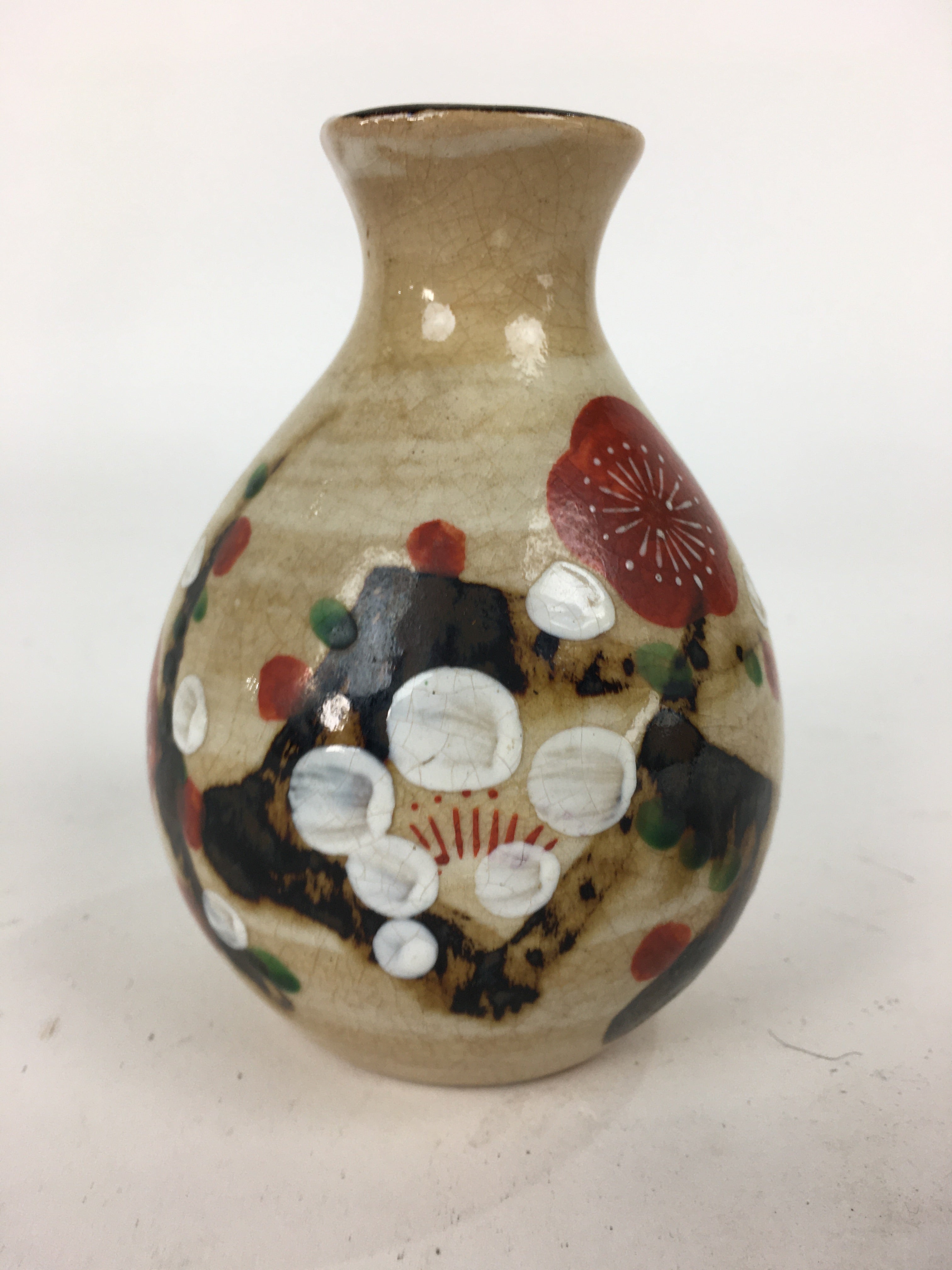 Japanese Ceramic Sake Bottle Vtg Pottery Yakimono Hand-Painted Tokkuri TS333
